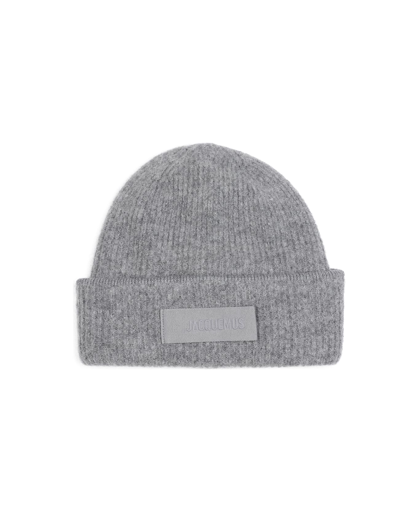 Jacquemus Logo Patch Ribbed Beanie - Dark Grey