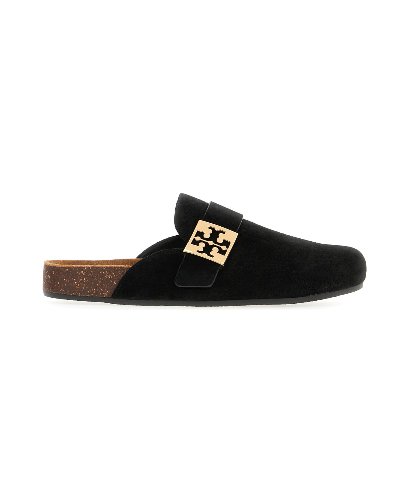 Tory Burch Black Suede Mellow Slippers - PERFECT BLACK GOLD