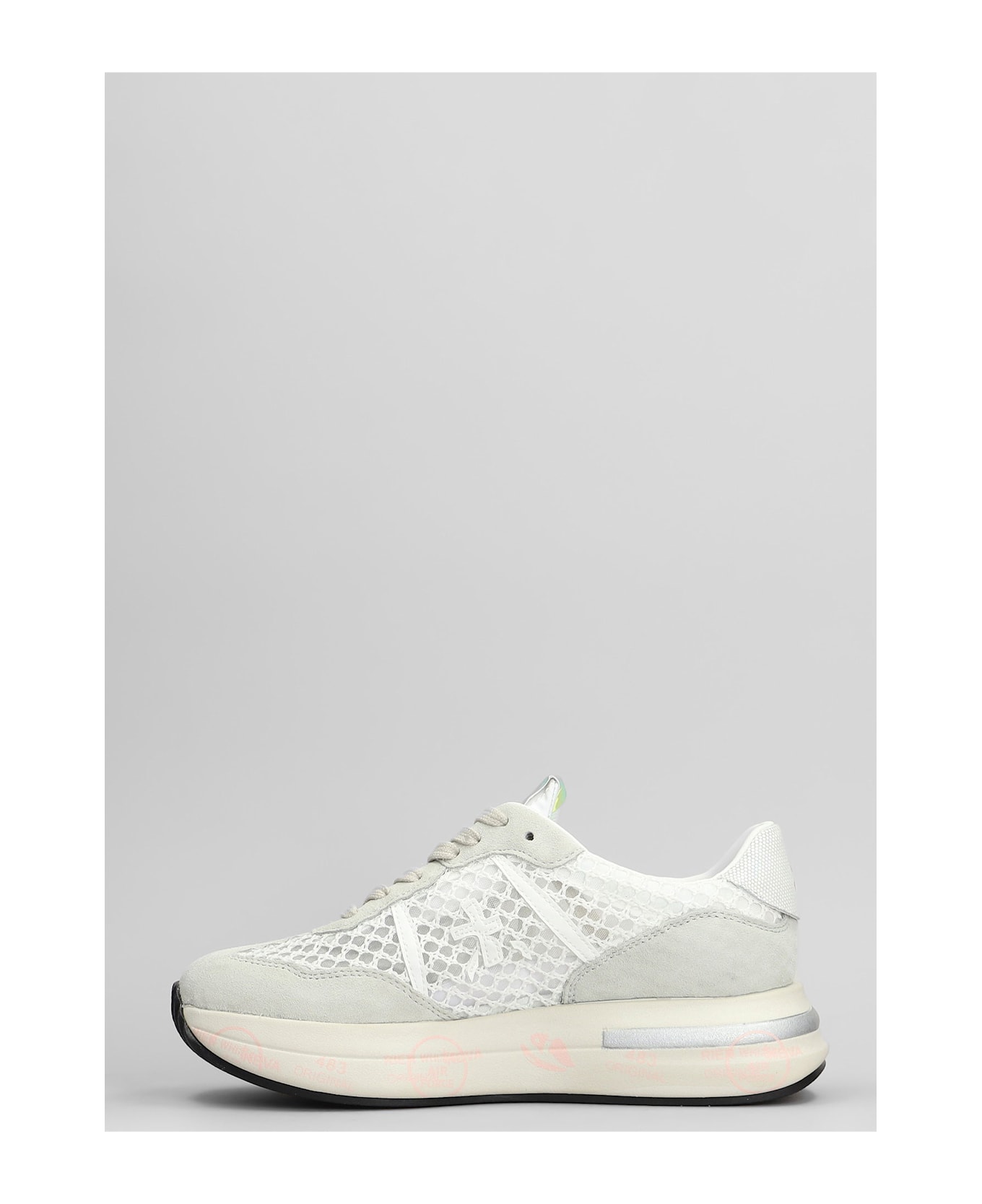 Premiata Cassie Sneakers In White Suede And Fabric - white