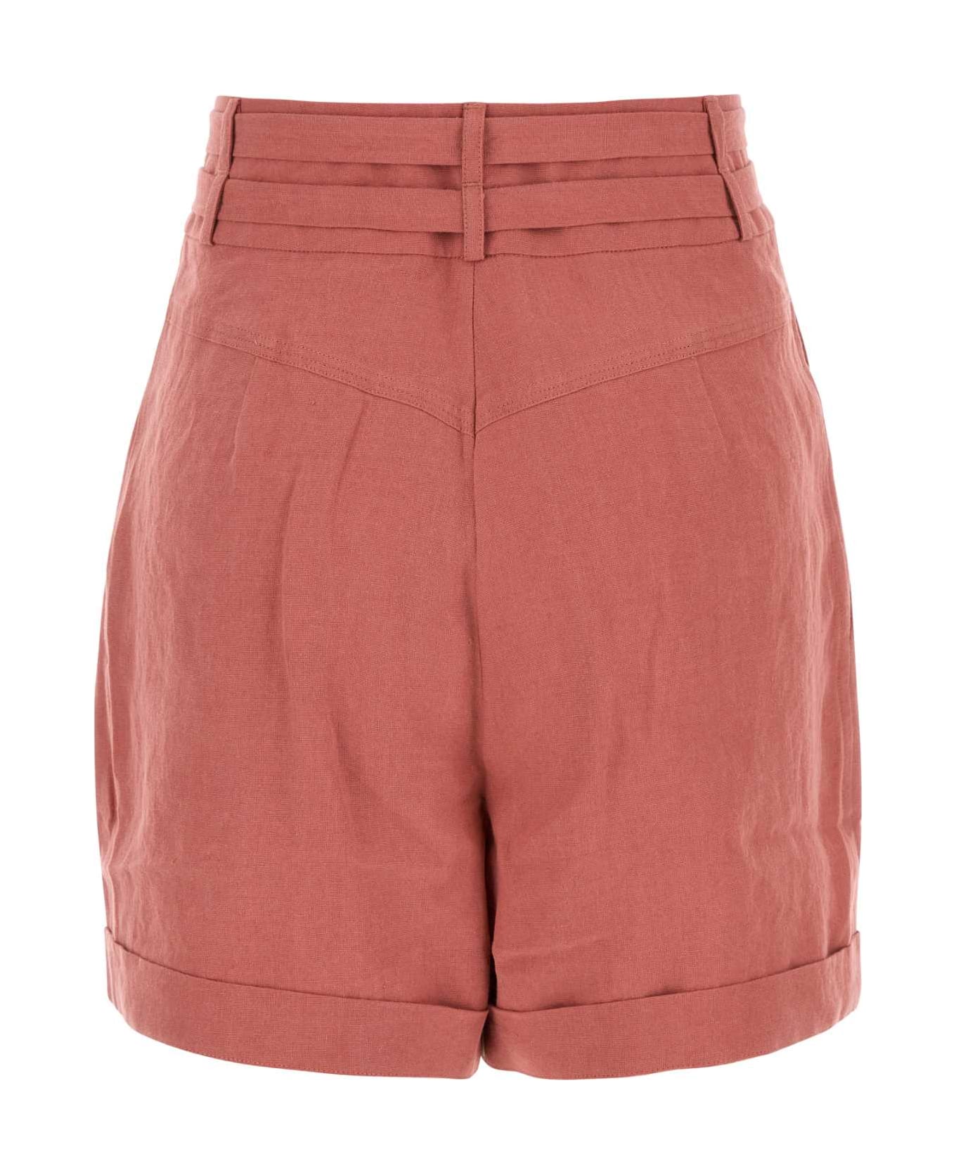 Le Kasha Dark Pink Linen Aqiva Shorts - PINK