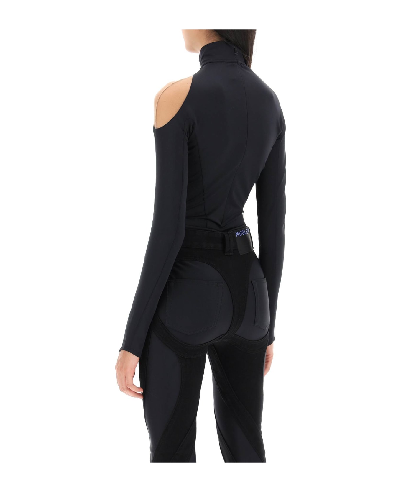 Mugler Long-sleeved Swirly Bodysuit - BLACK NUDE01 (Black)