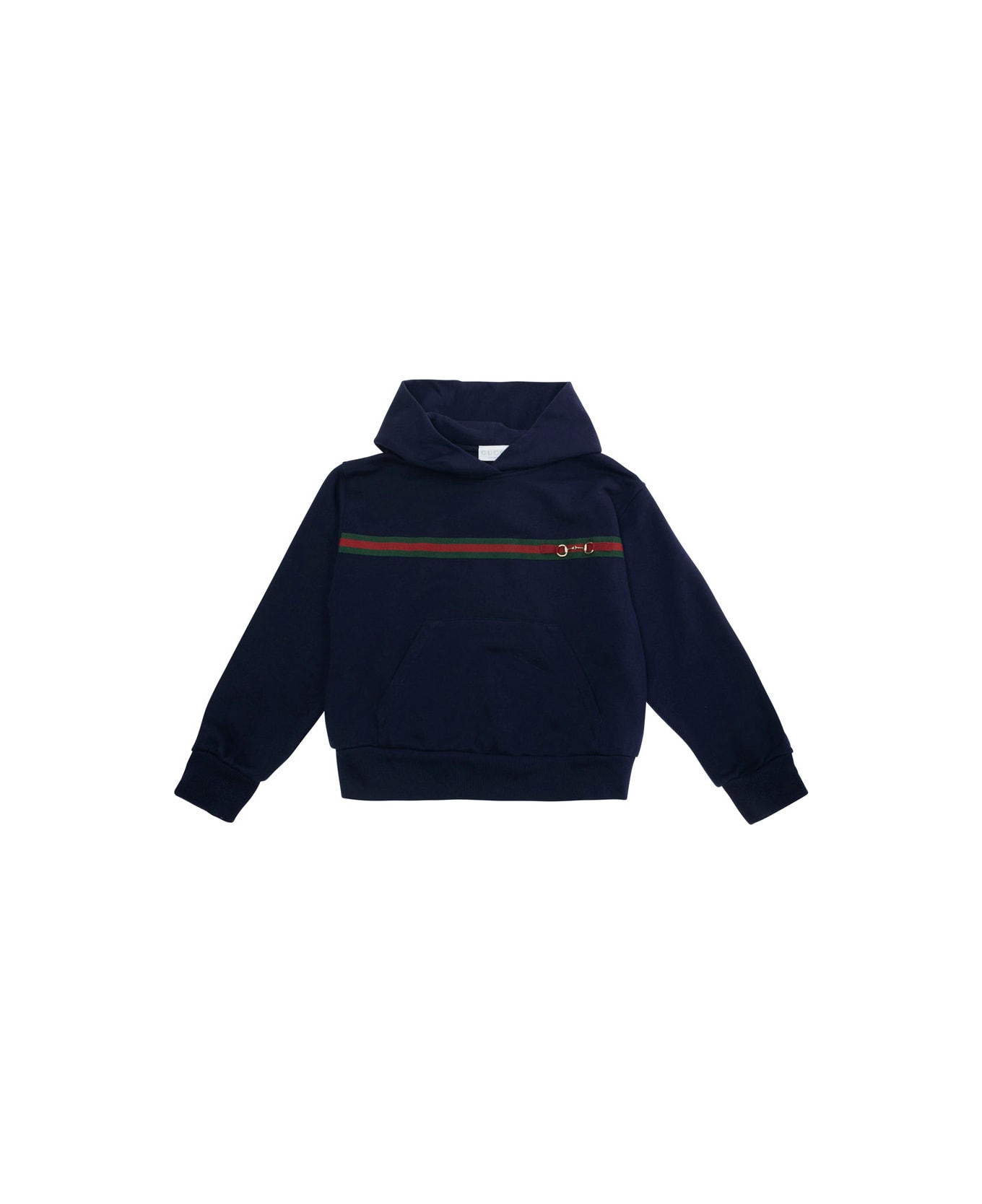 Gucci Blue Hoodie With Web Detail With Horsebit On The Front In Cotton Girl - Blu