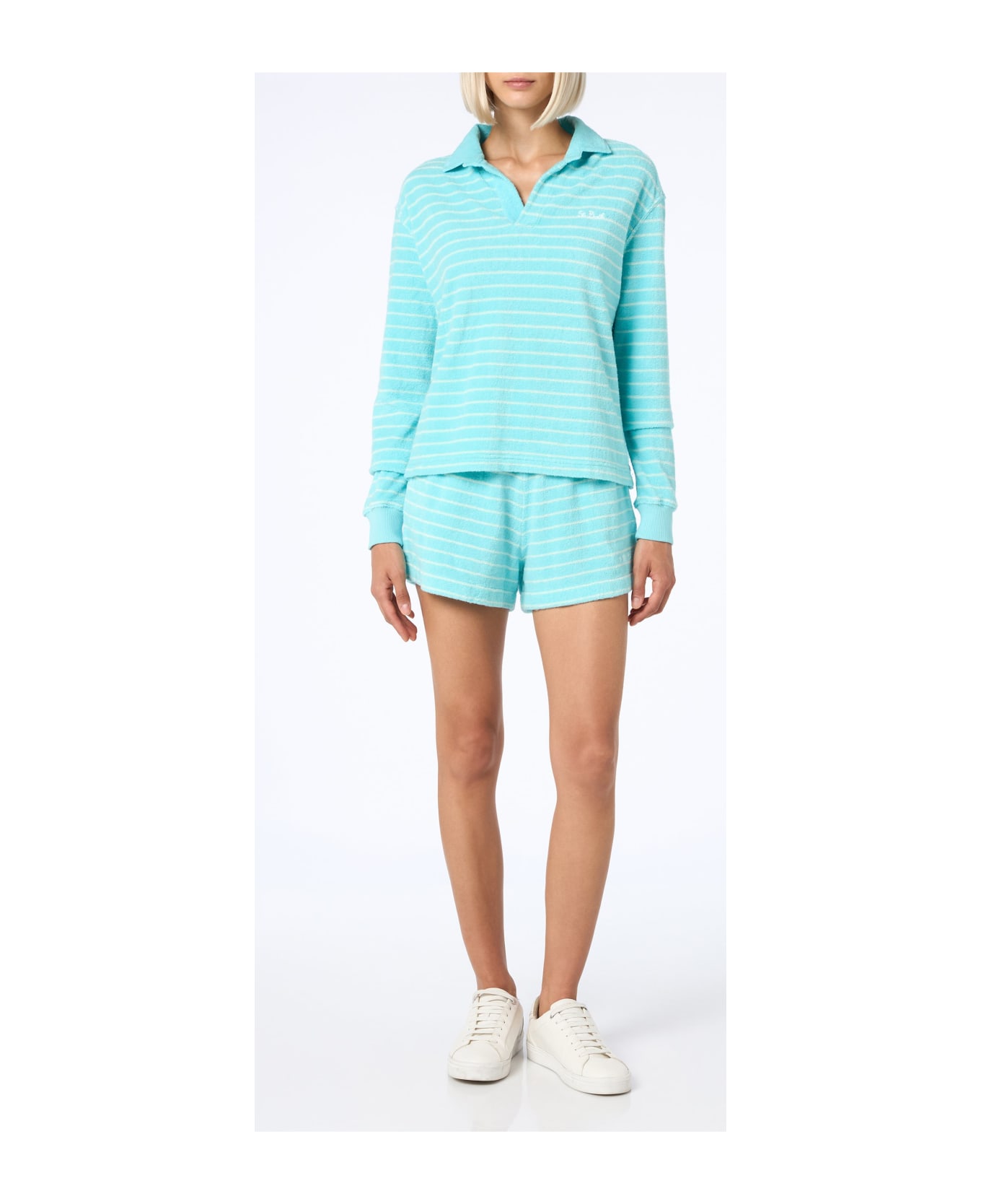 MC2 Saint Barth Light Blue Terry Striped Sweatshirt Magda - GREEN