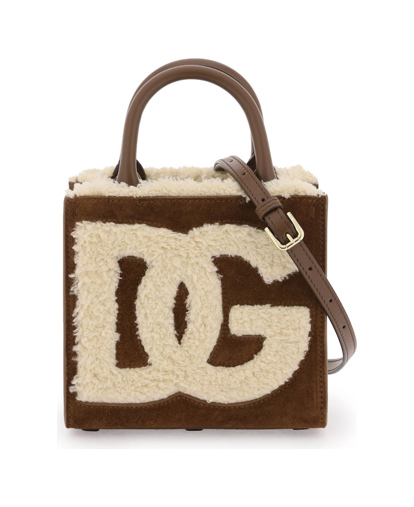 Dolce & Gabbana Dg Daily Mini Suede And Shearling Tote Bag - MARRONE CAFFELATTE (Beige)