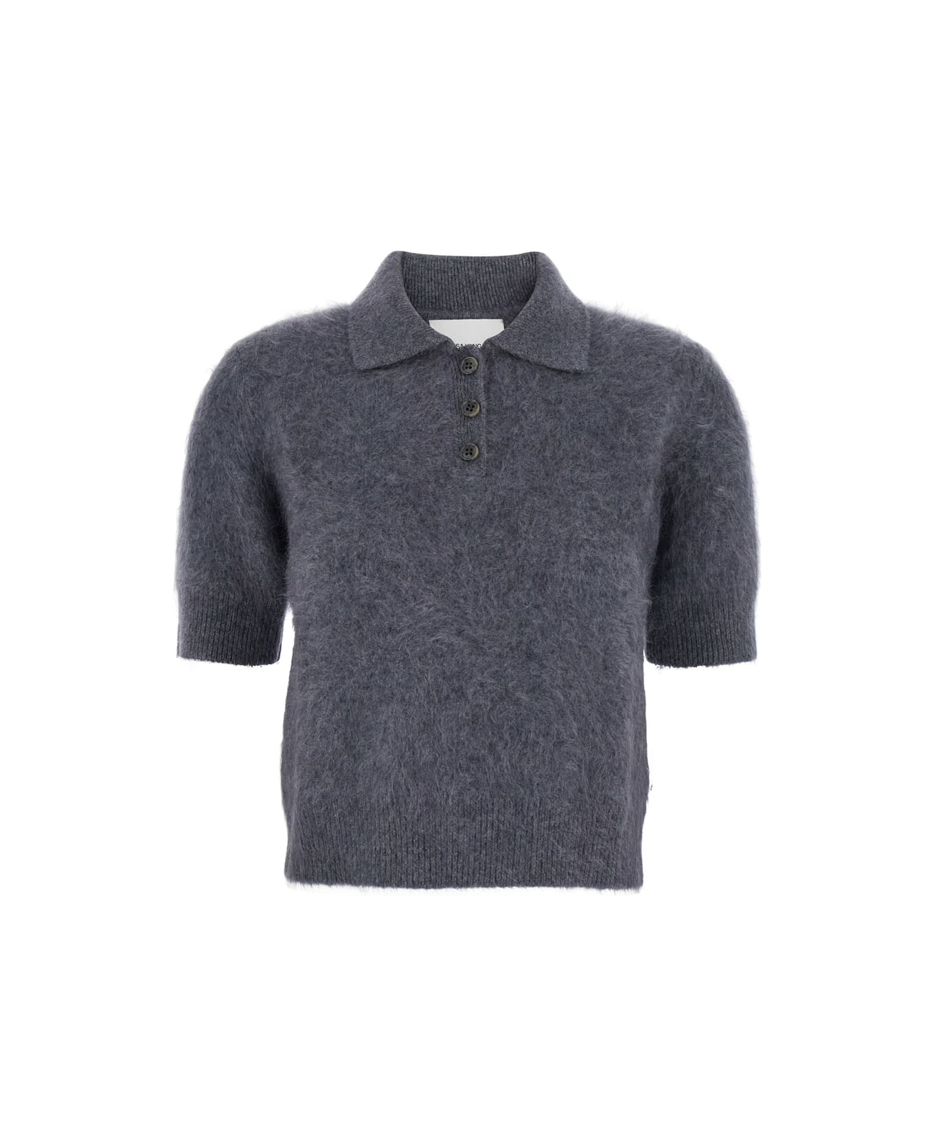 Lisa Yang 
carolyn
 Grey Polo Shirt-style Sweater With Short Sleeves And Classic Collar In Cashmere Woman - Grey