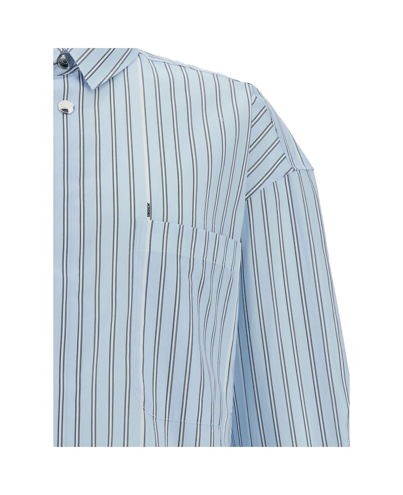 Jacquemus Light Blue Striped Shirt With Logo Lettering Detail In Cotton Man - Print blue stripe シャツ