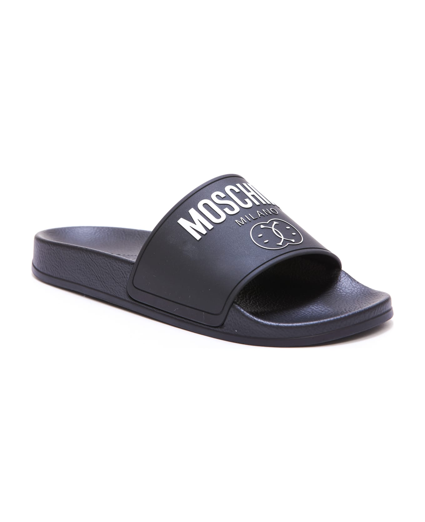 Moschino Logo Slide Sandals - Black