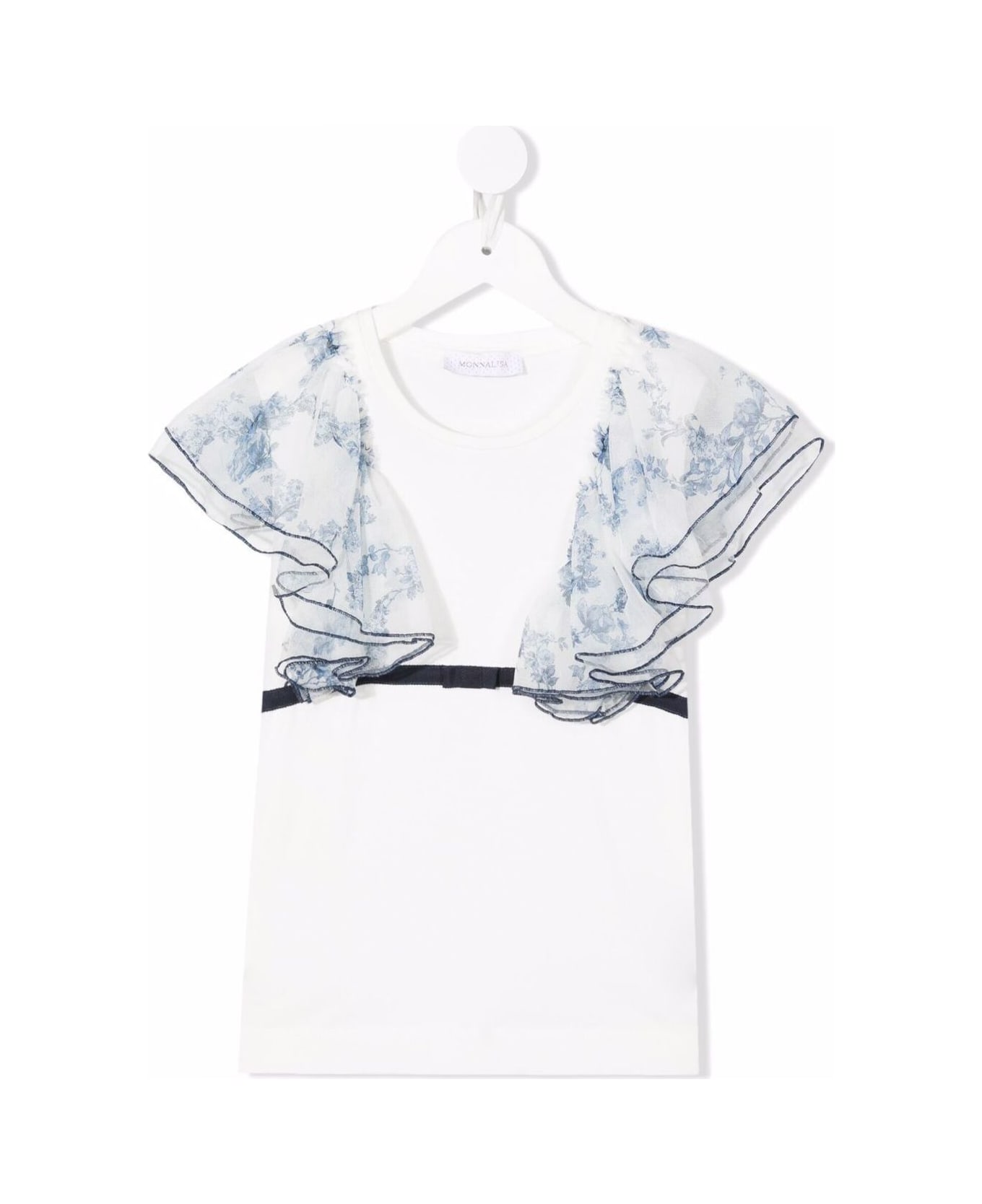 Monnalisa Cotton T-shirt With Wide Layered Straps - White