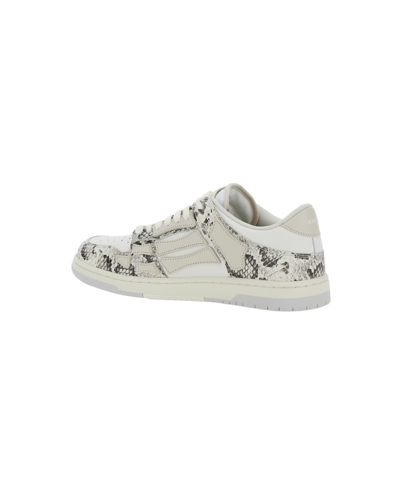 AMIRI 'skull' Grey Low Top Sneakers With Skull Patch In Snake Printed Leather Man - Bianco