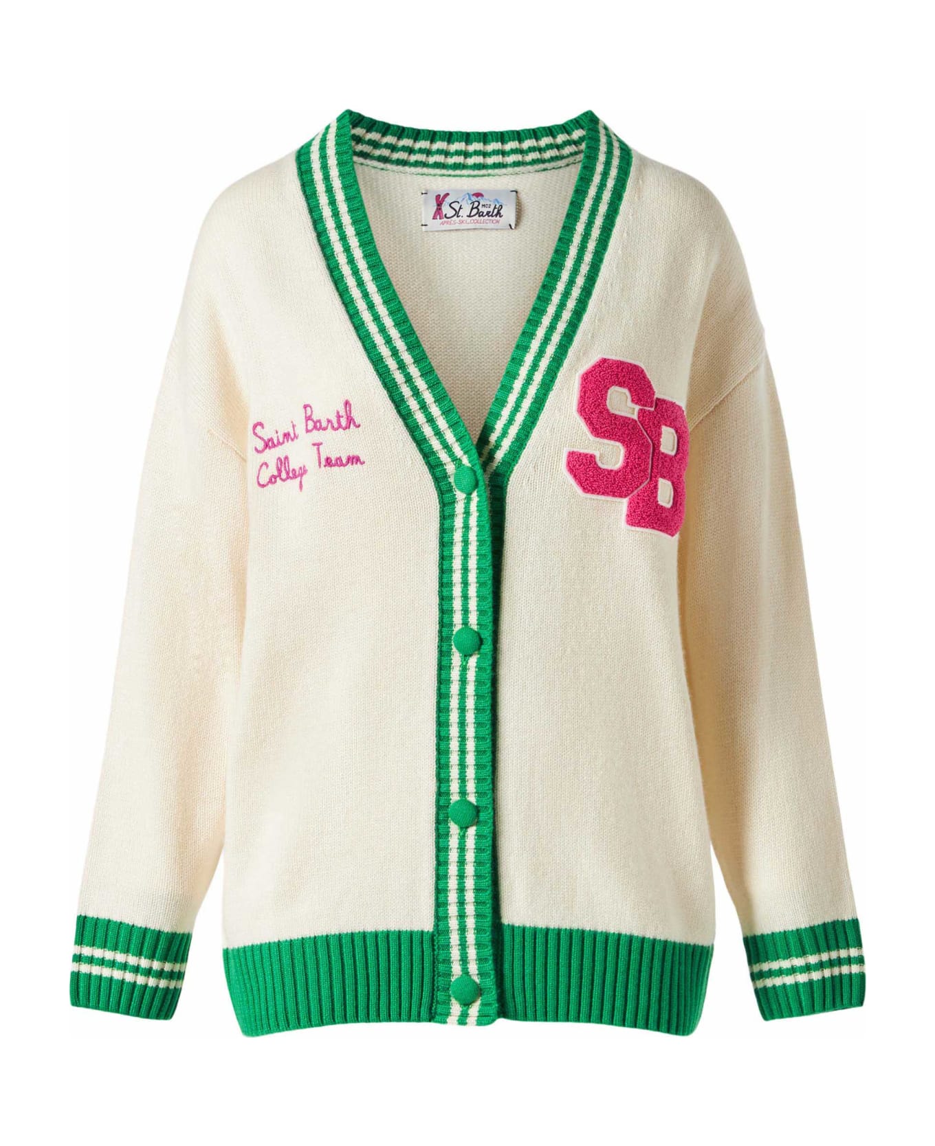 MC2 Saint Barth Woman White Cardigan With Embroidery - GREEN