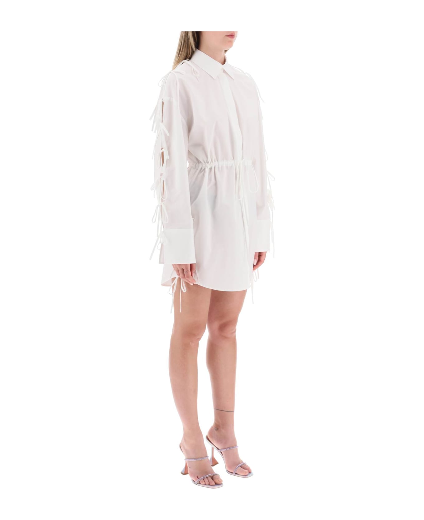 MSGM Mini Shirt Dress With Cut-outs And Bows - BIANCO (White) ワンピース＆ドレス