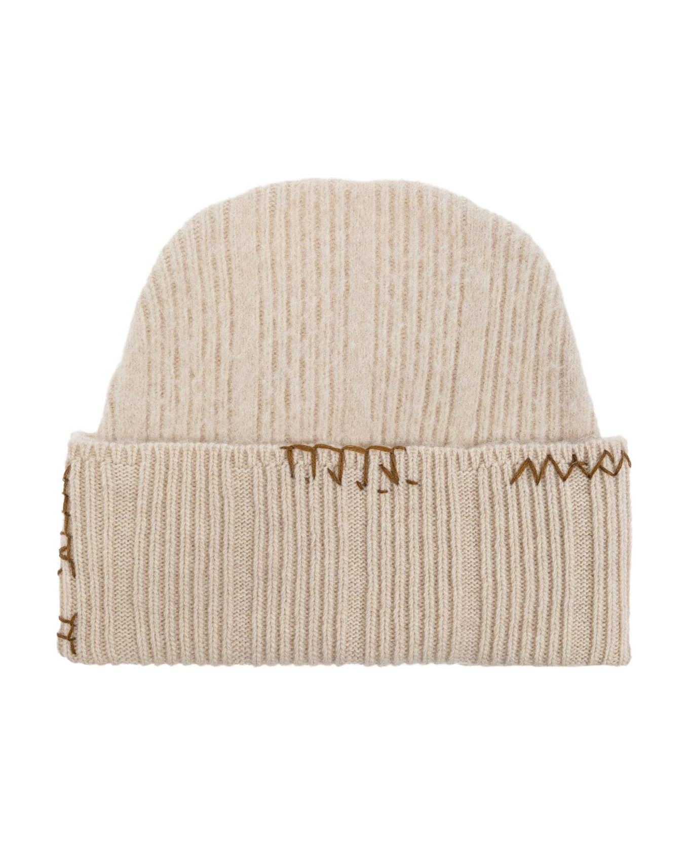 Marni Wool Beanie With Stitching - SOFT BEIGE