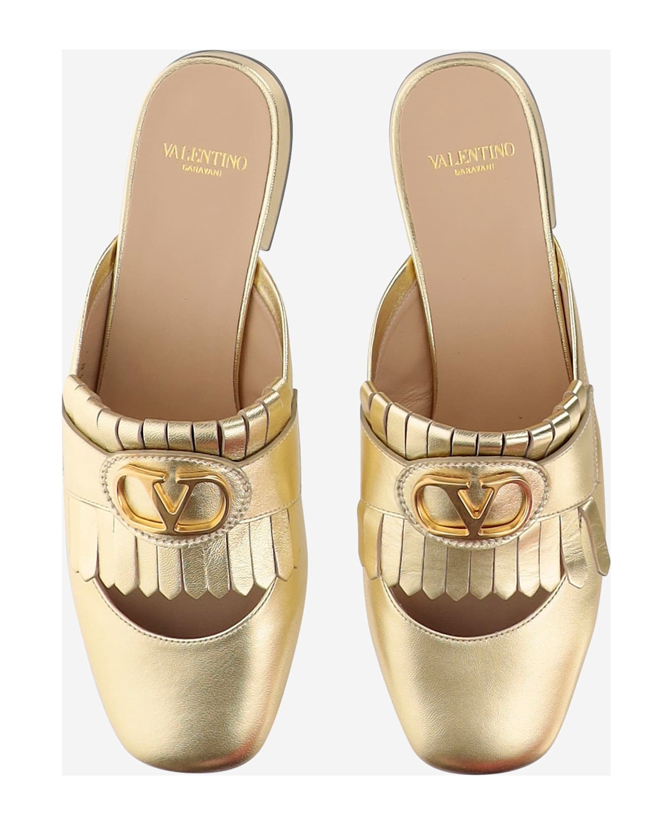 Valentino Garavani Leather Vlogo Mules - Golden