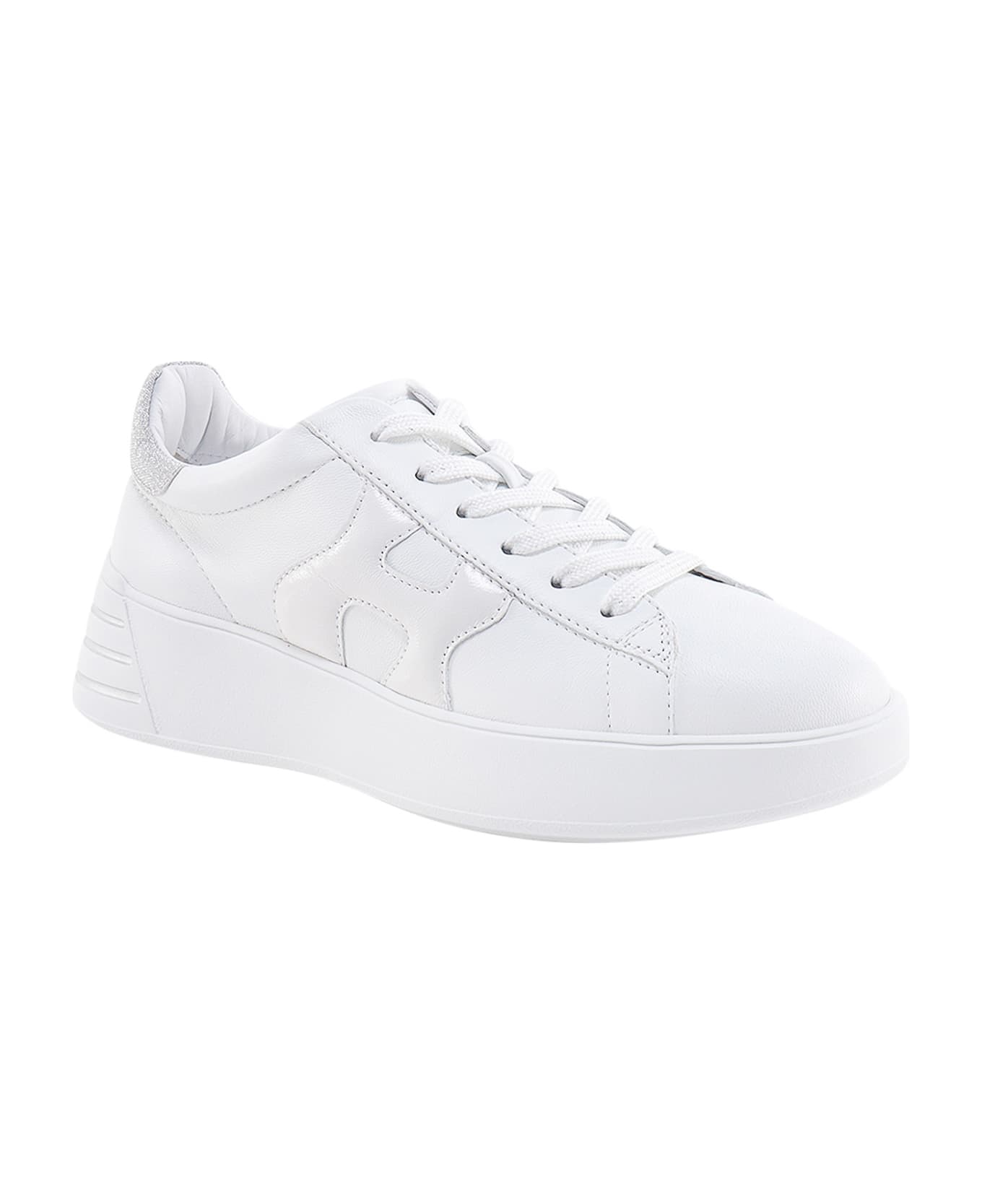 Hogan Leather Sneakers With Glittered Patch - White
