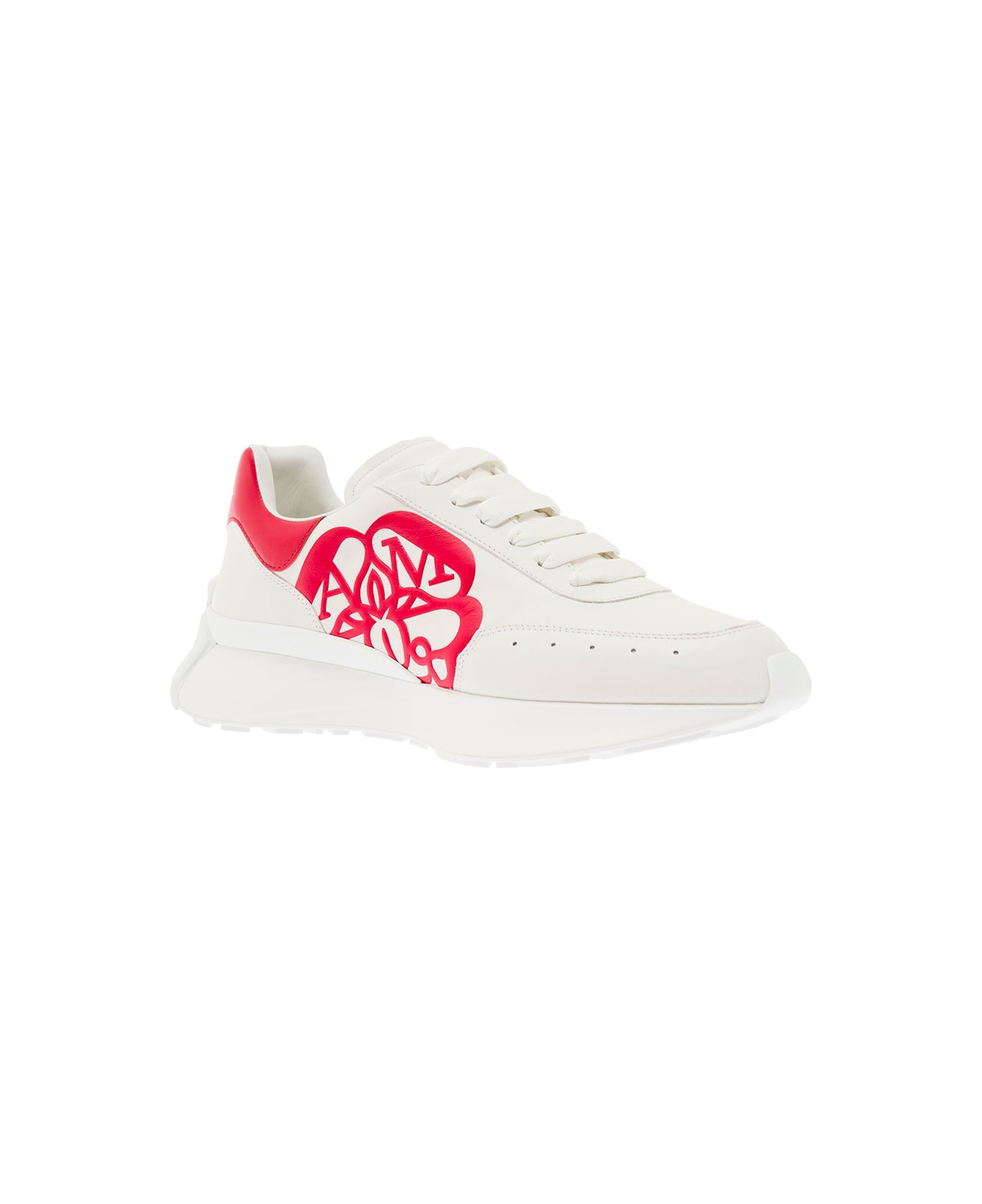 Alexander McQueen White 'sprint' Sneakers With Contrast Branded Heel In Calf Leather Man - White