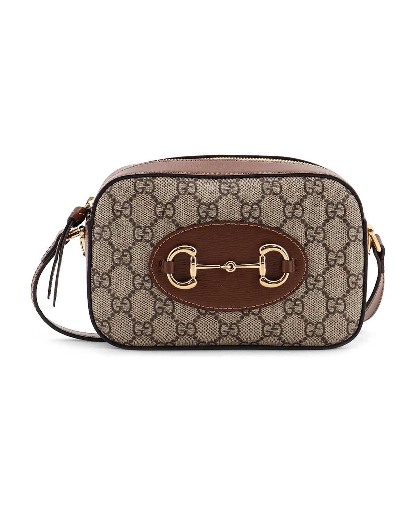 Gucci 1955 Horsebit Gg Supreme Fabric And Leather Shoulder Bag - Brown