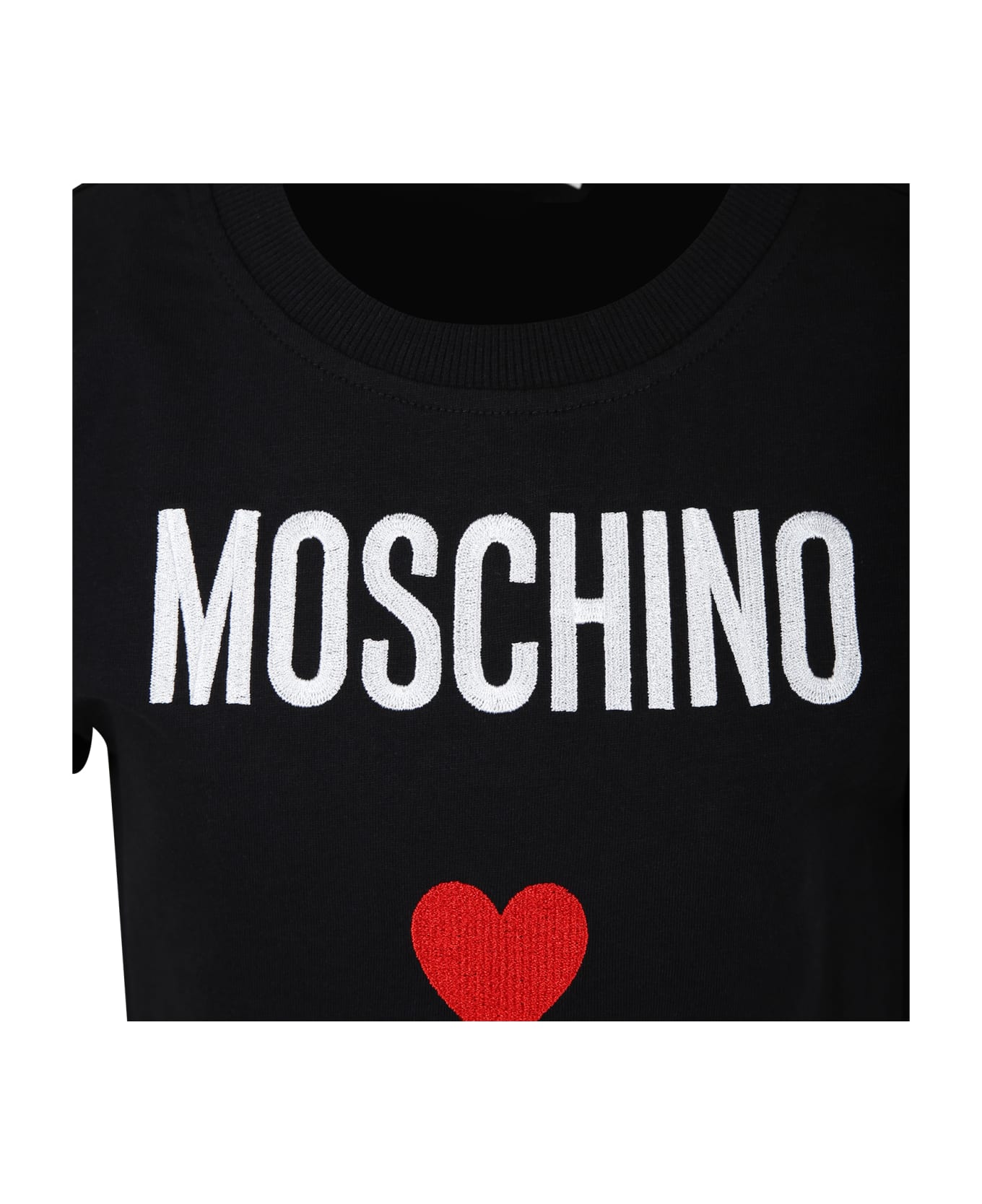 Moschino Black Dress For Girl With Logo And Heart - Black ワンピース＆ドレス