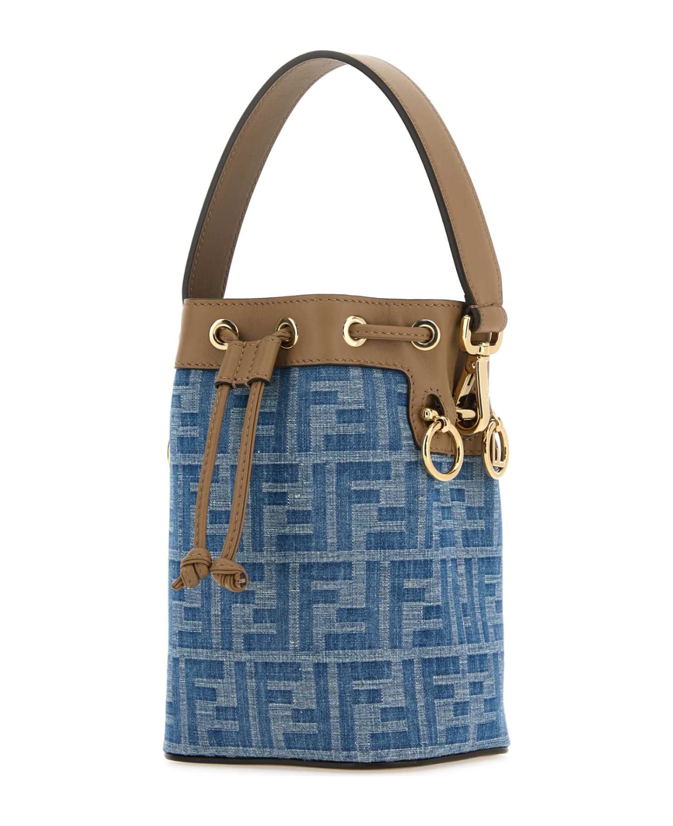 Fendi Embroidered Denim Mon Tresor Bucket Bag - DENIMSANDOS