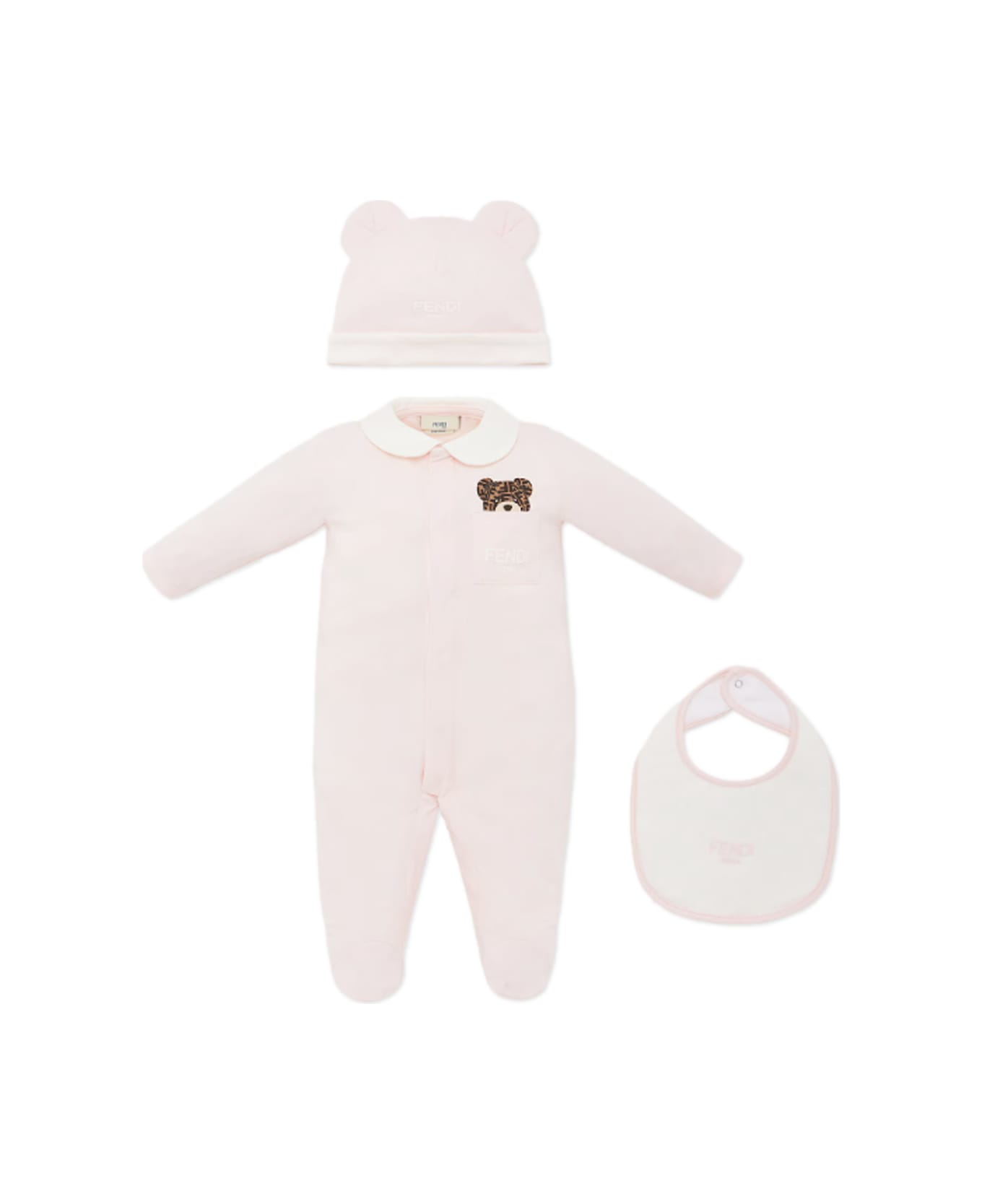 Fendi Onesie, Hat And Bib - Rose