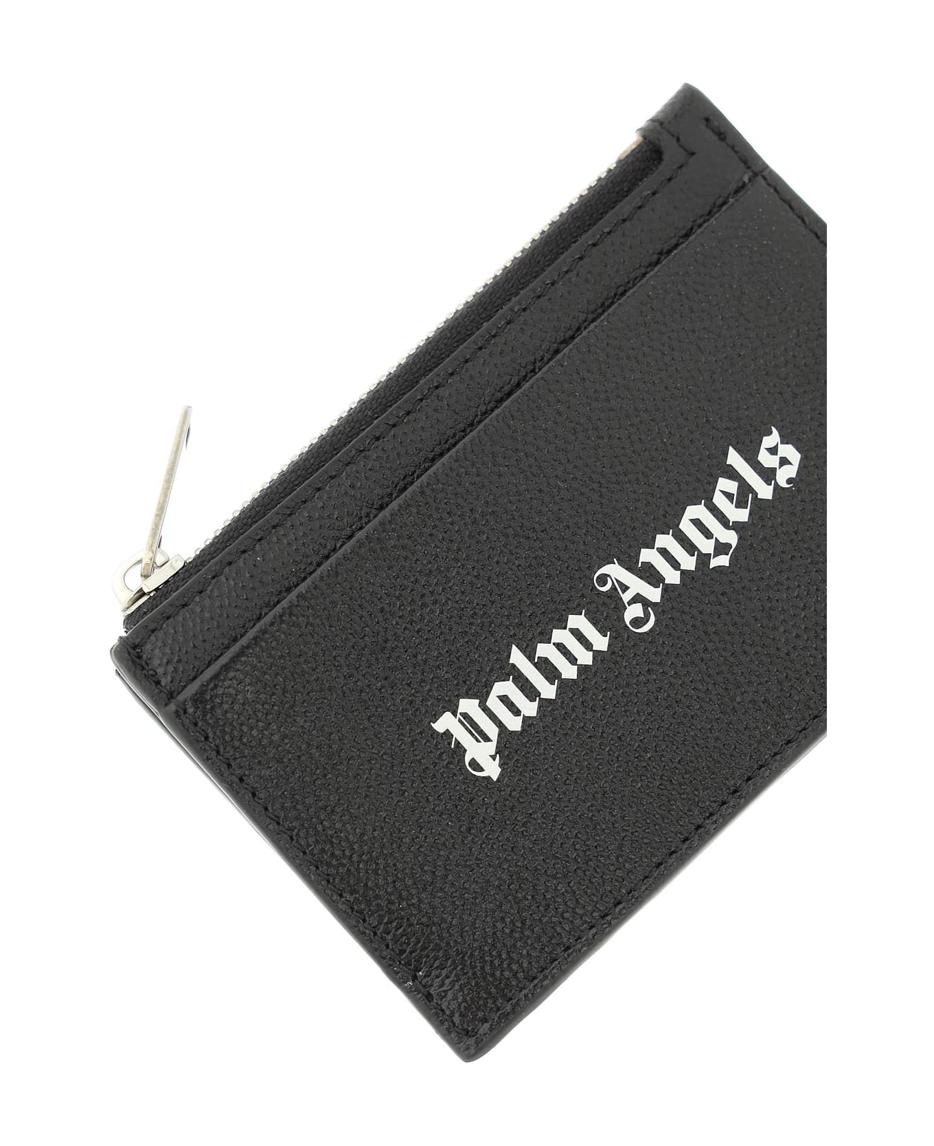 Palm Angels Leather Cardholder With Logo - BLACK WHITE (Black)