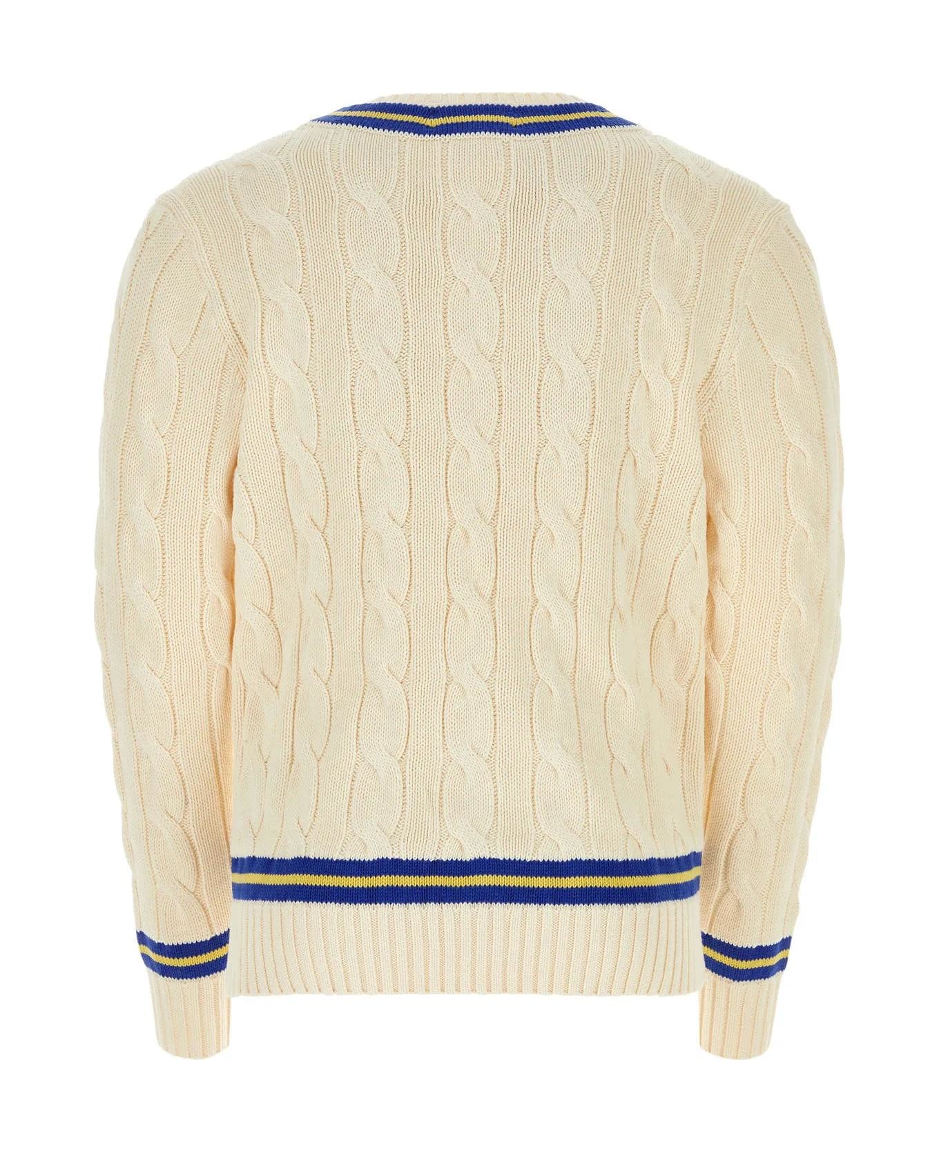 Ralph Lauren Cream Cotton Sweater - WHITE/BLUE ニットウェア