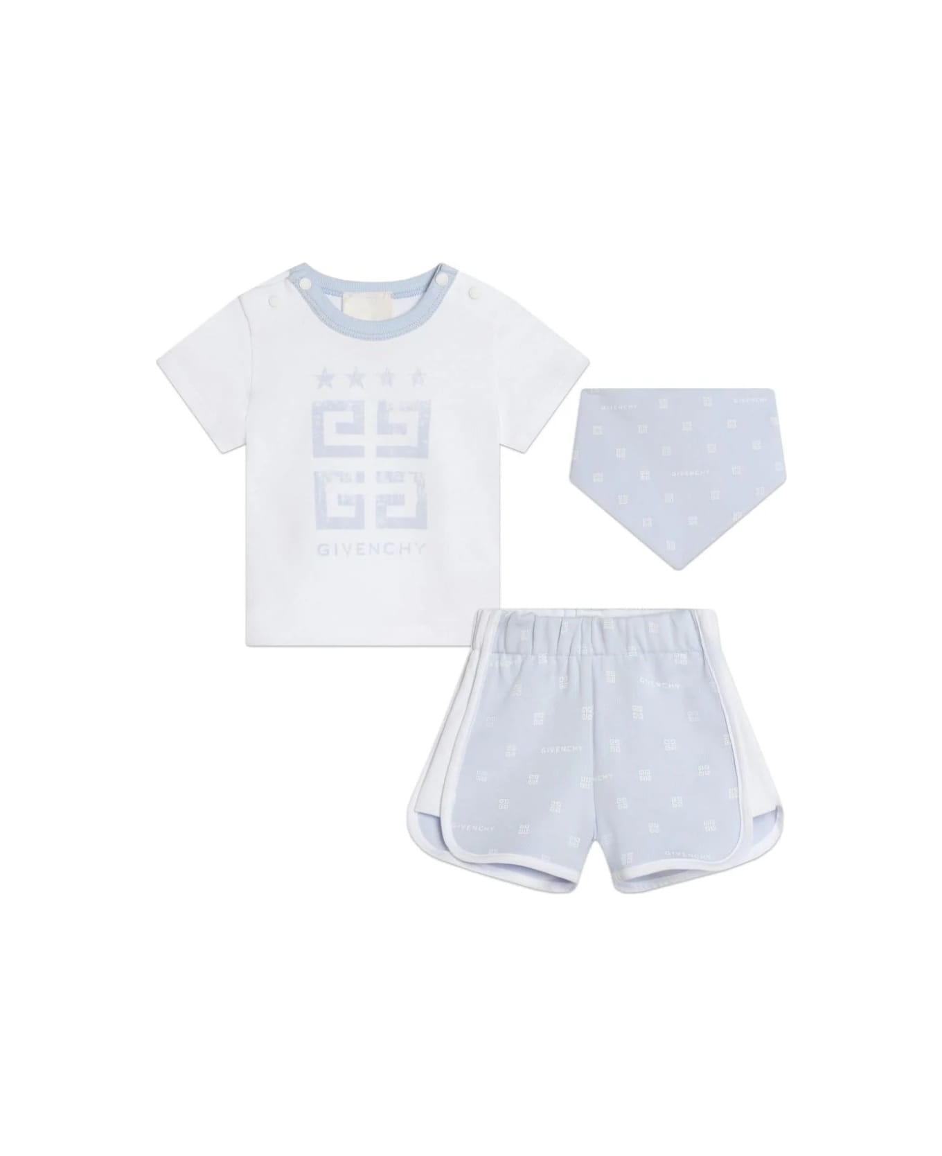 Givenchy White And Light Blue Set With T-shirt, Shorts And Bandana - Blue
