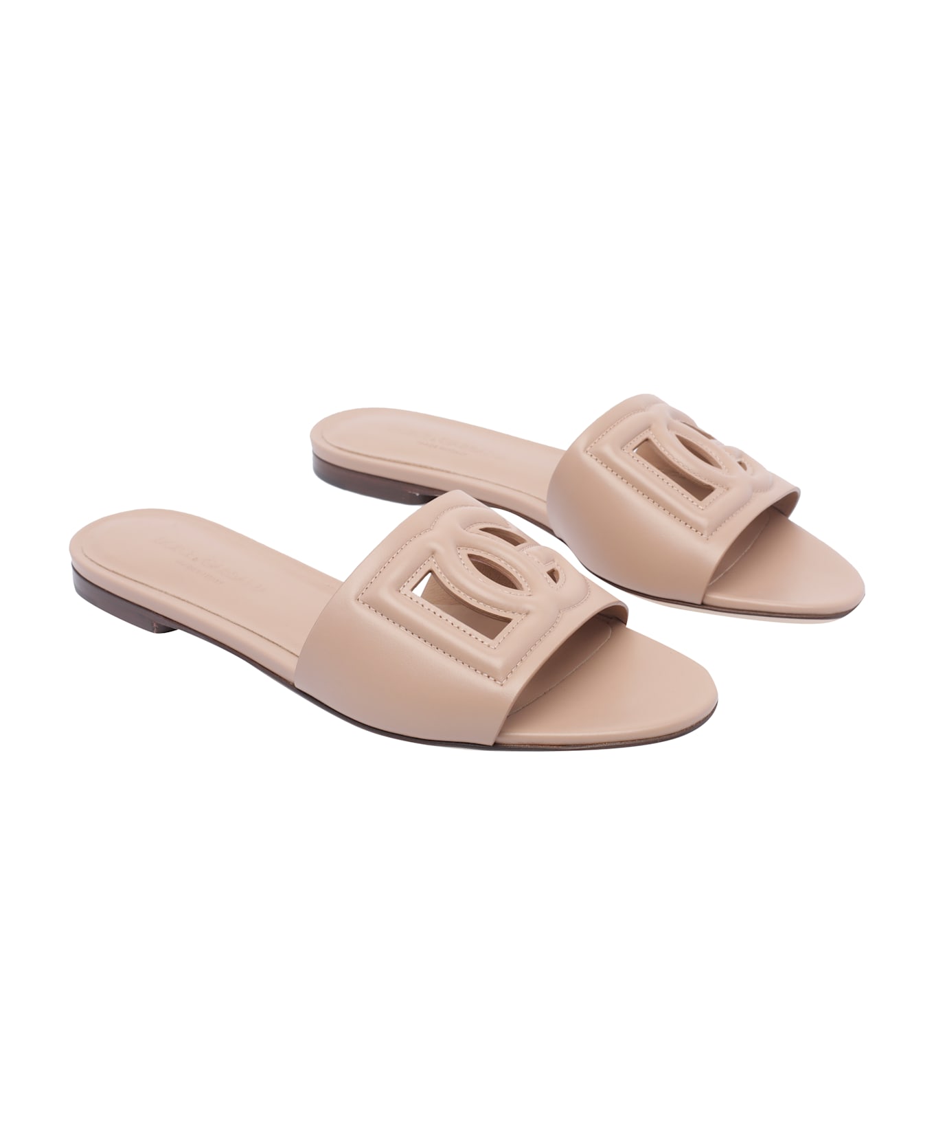 Dolce 
Gabbana Logo Dg Leather Slide - Powder