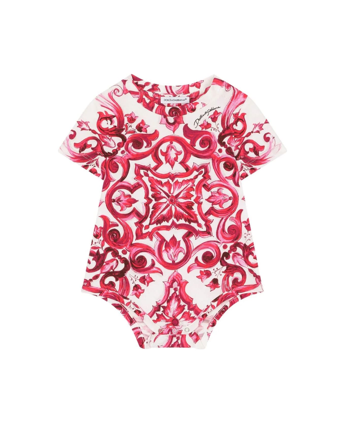 Dolce & Gabbana Set 2 Bodies In White And Fuchsia With Dg Logo And Majolica Print - Pink ボディスーツ＆セットアップ