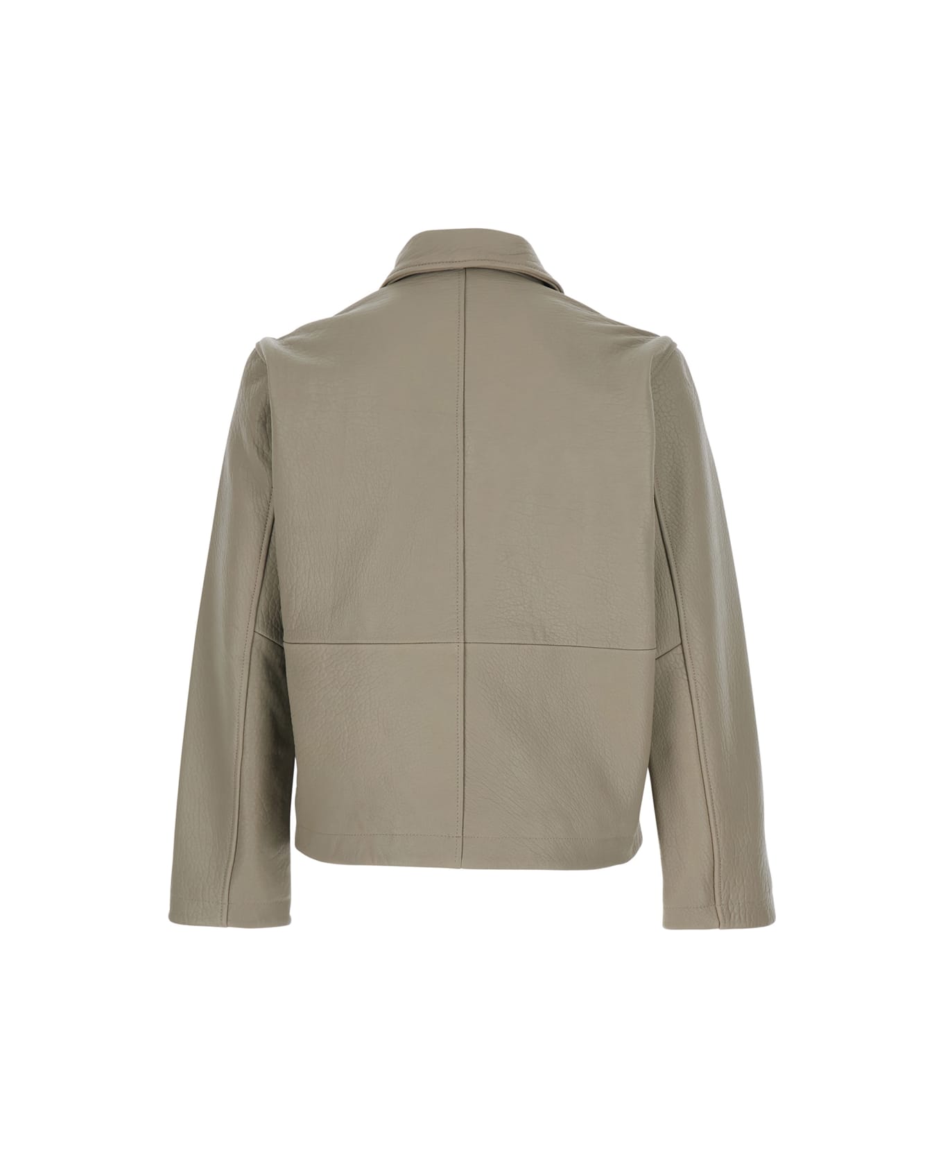 Sunflower Grey Crop Jacket With Classic Collar And Dropped Shoulders In Leather Man - Grey
