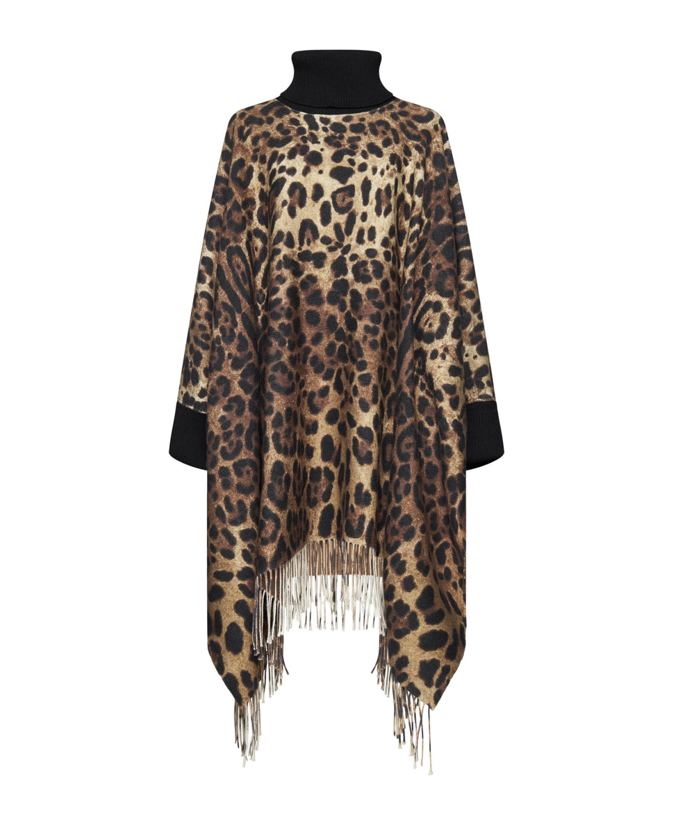 Dolce & Gabbana Leopard Printed Fringed Poncho - Leo
