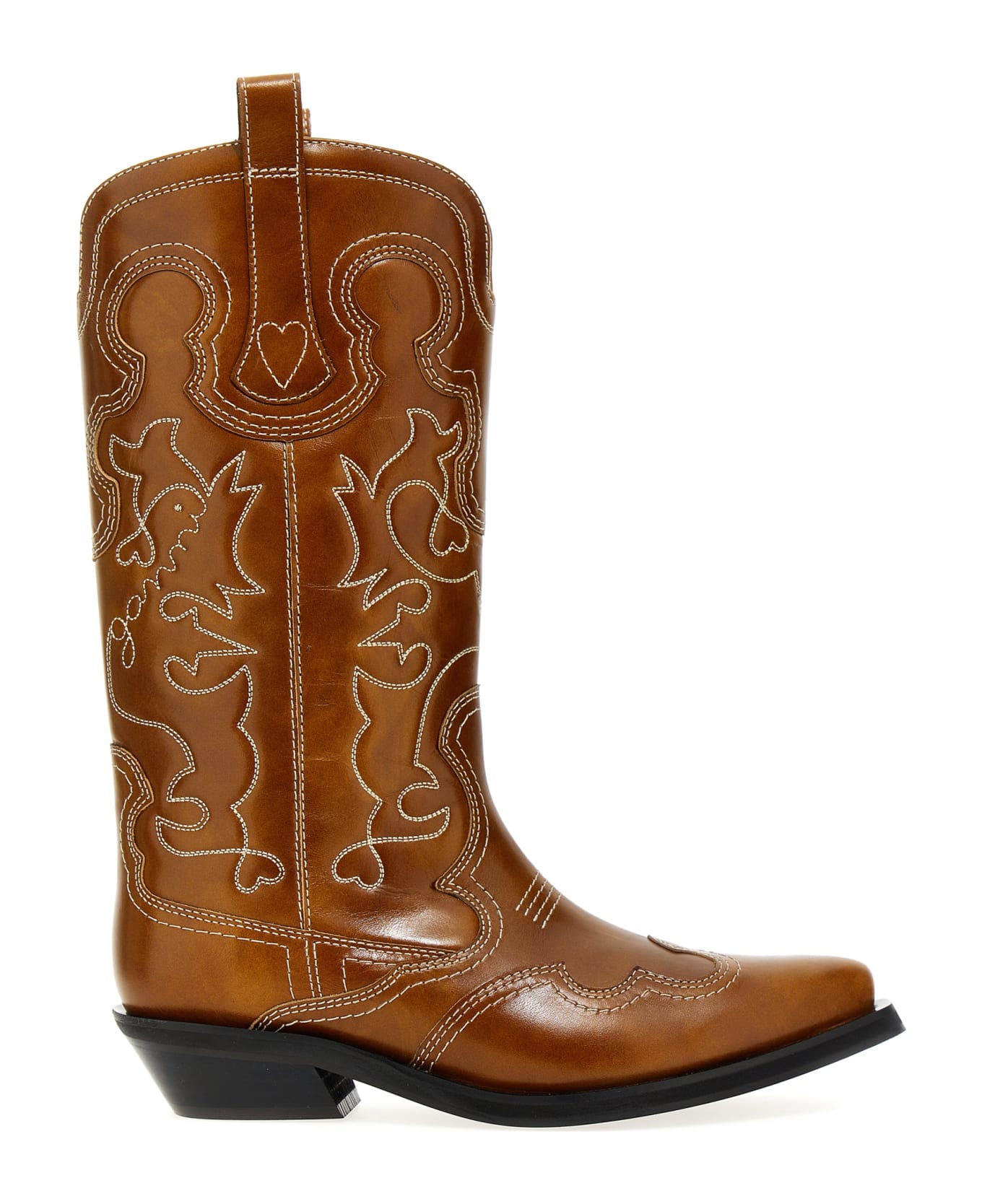 Ganni 'embroidered Western' Boots - Tiger`s Eye