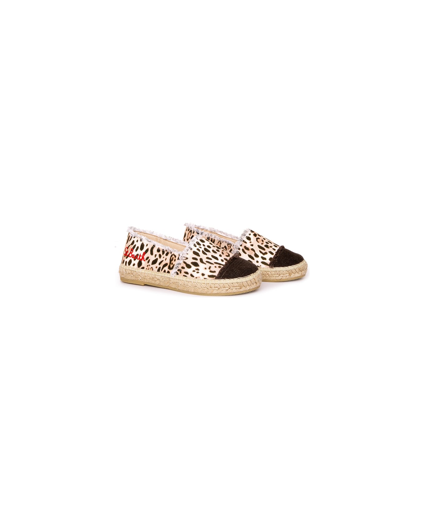 MC2 Saint Barth Animalier Print Canvas Espadrillas With Embroidery - BROWN