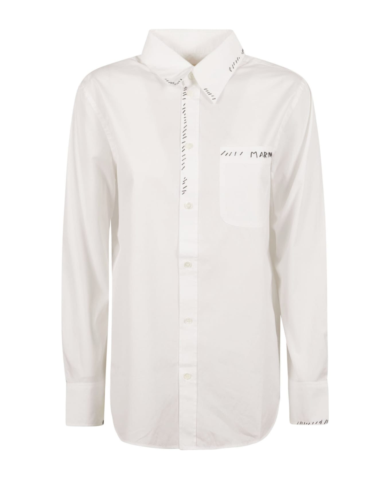 Marni Round Hem Embroidered Shirt - Lily White