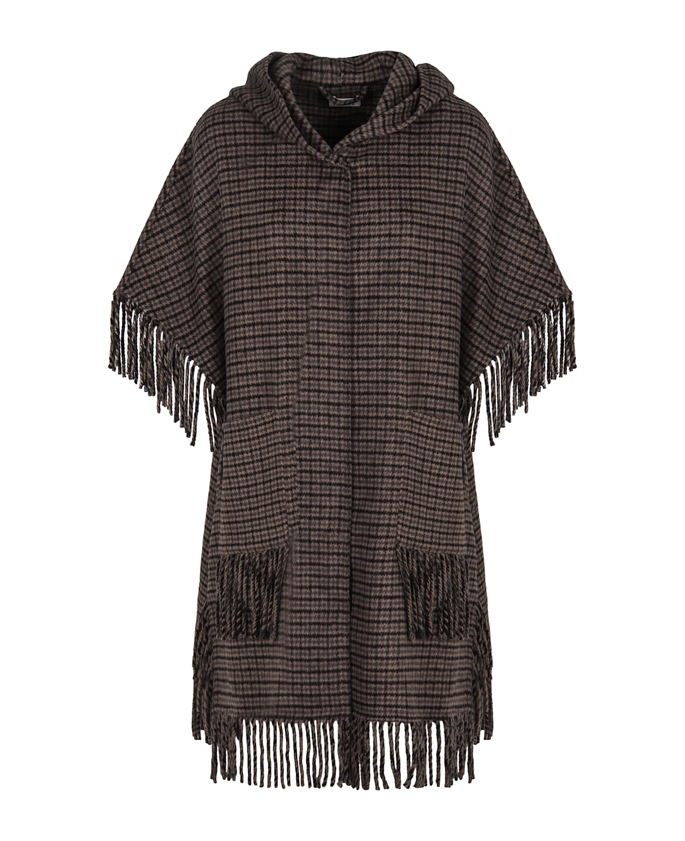 Parosh Mantle With Fringes - brown