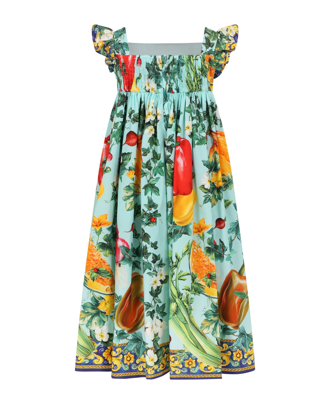 Dolce & Gabbana Multicolor Dress For Girl With Iconic Print And Logo - Multicolor
