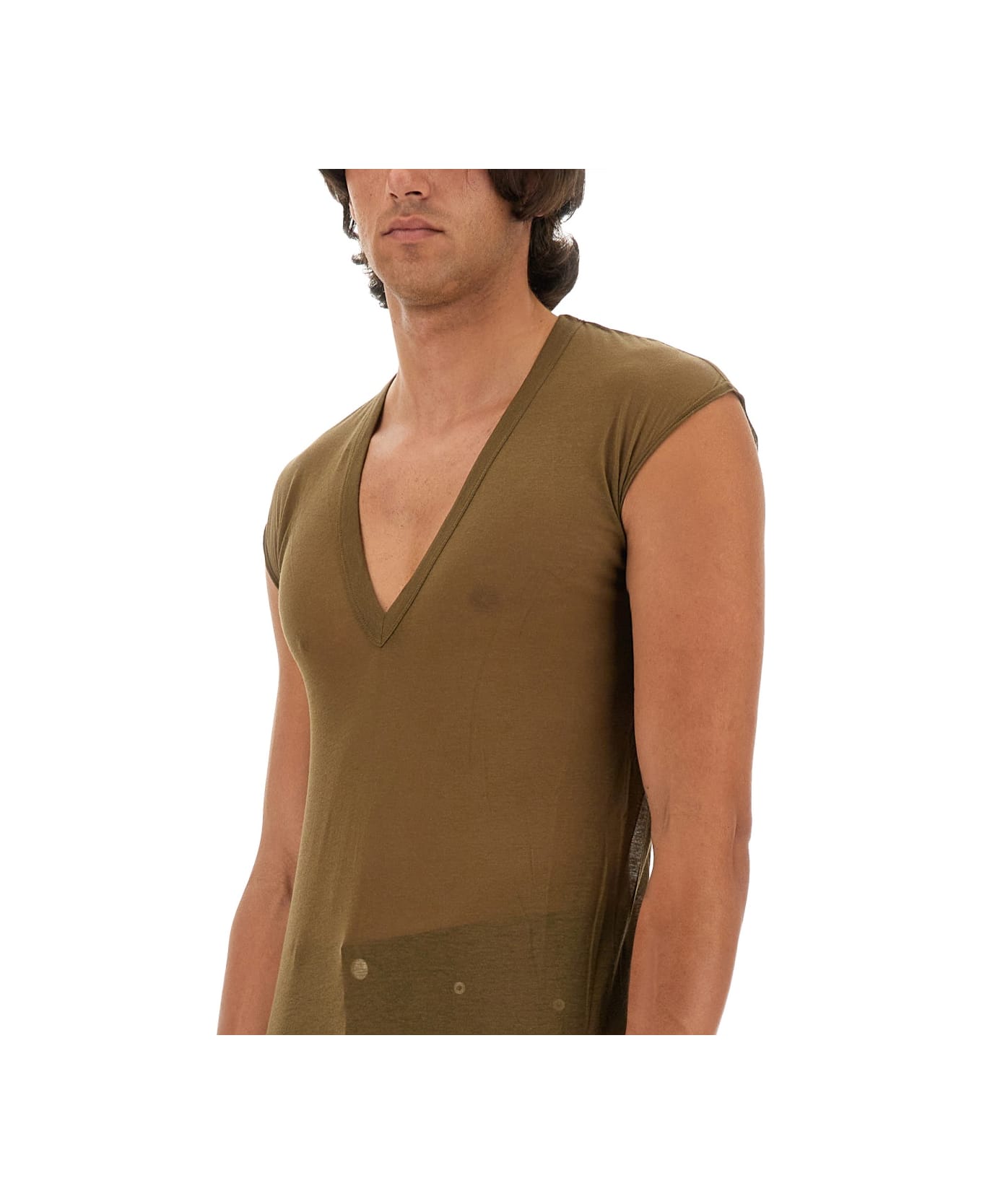 Rick Owens V-neck T-shirt - BROWN