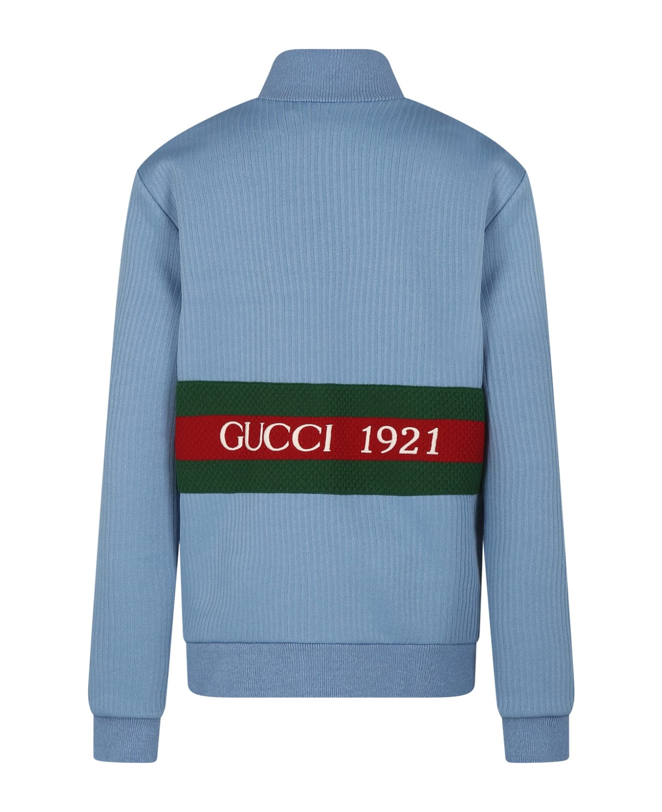 Gucci Light Blue Sweatshirt For Kids With Web Detail - Light Blue ニットウェア＆スウェットシャツ
