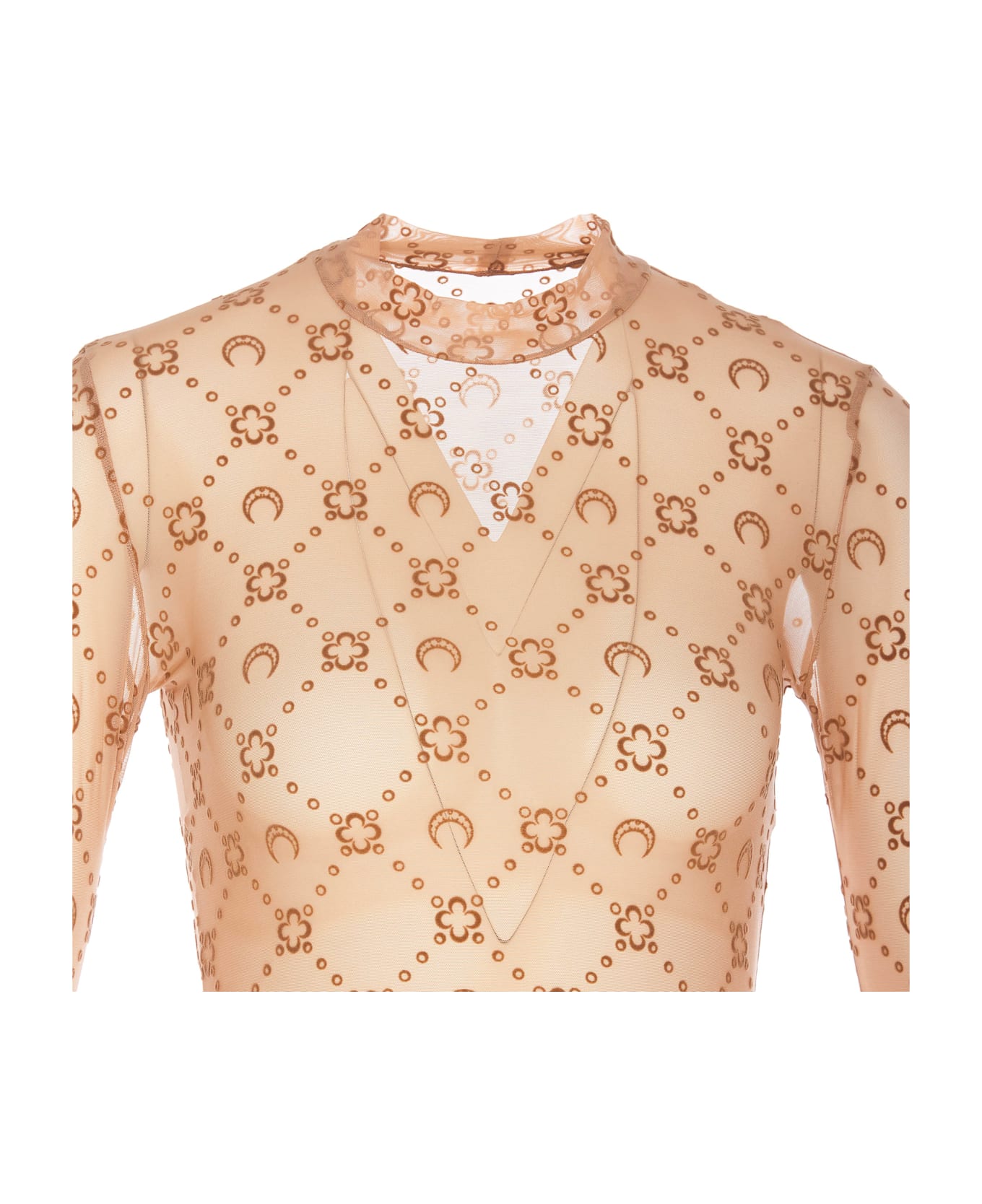 Marine Serre Monogram Mesh Flock Long Sleeves Top - Beige