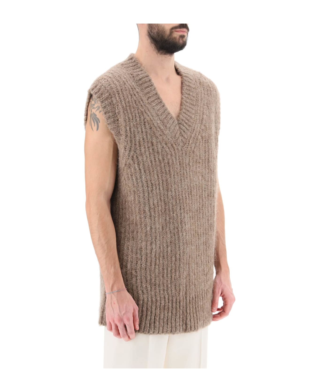 Ami Alexandre Mattiussi Ribbed Alpaca Sweater Vest - TAUPE (Beige)