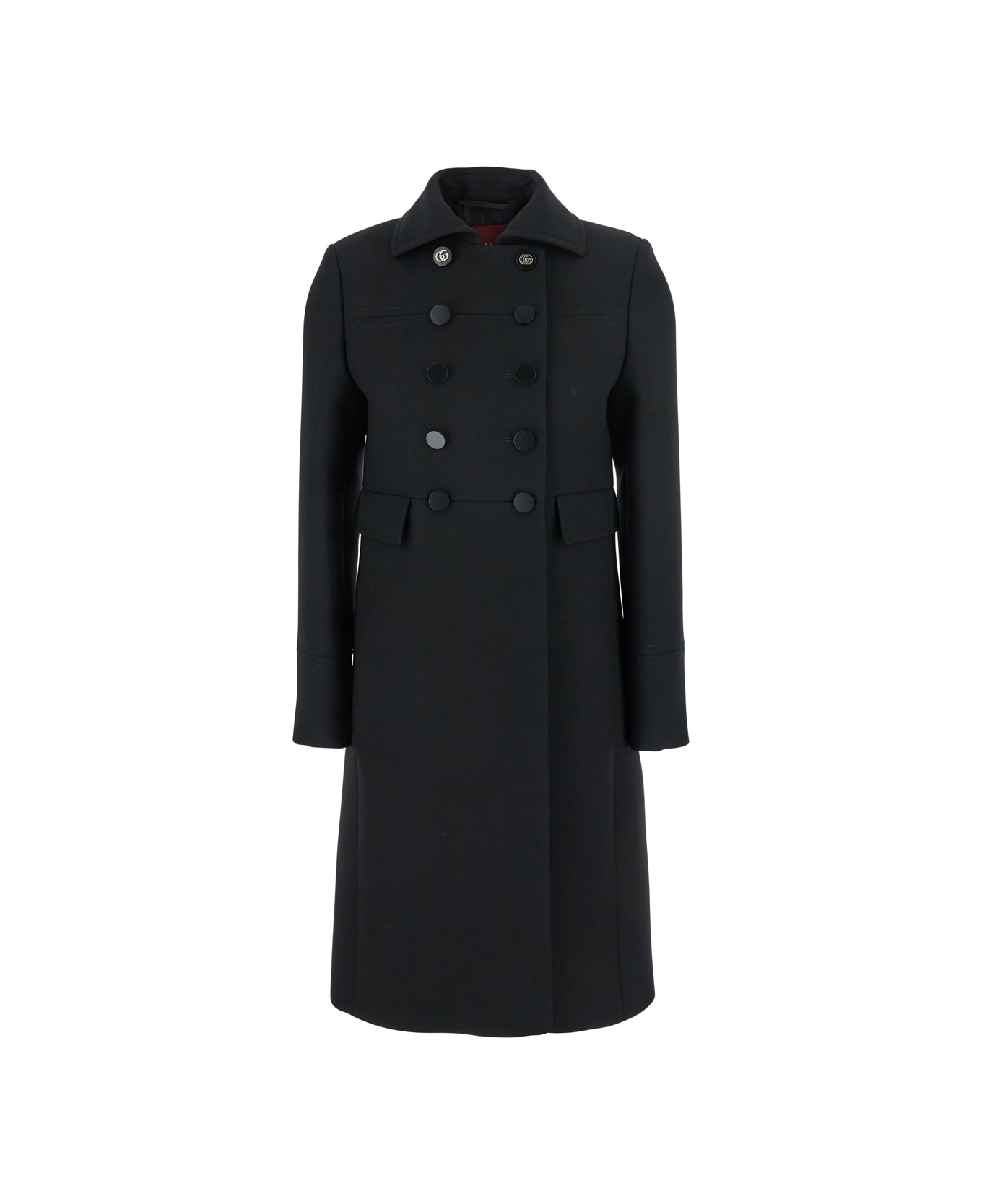 Gucci Black Double-breasted Coat With Spread Collar In Wool Woman - Black