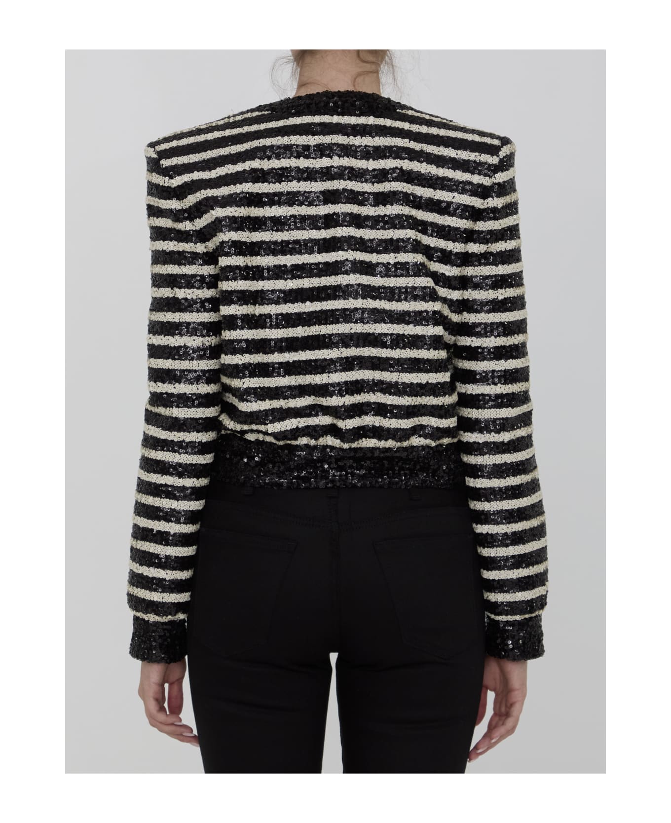 Balmain Sequined Cropped Jacket - Eab Noir Blanc