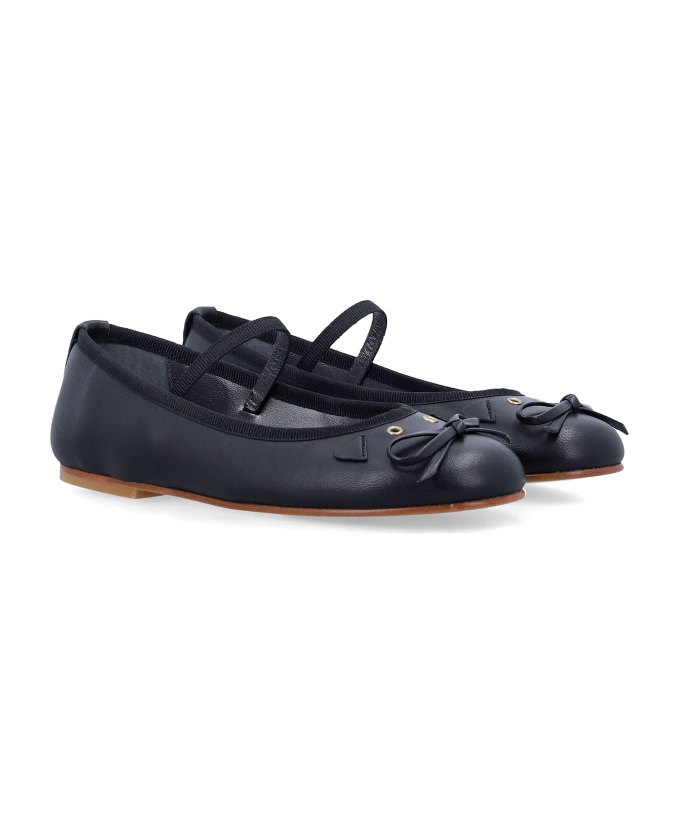 Bonpoint Joie Leather Ballerinas With Cat Detail For Girls - BLACK