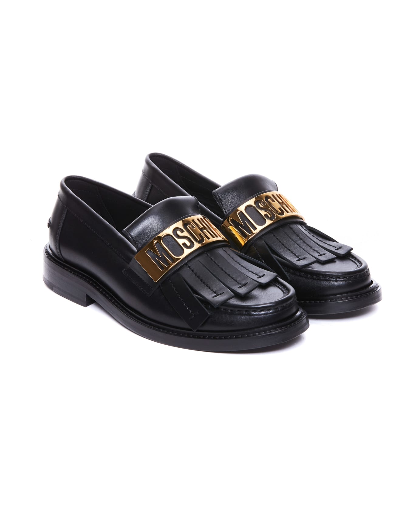 Moschino Maxi Logo Plate Loafers - Black