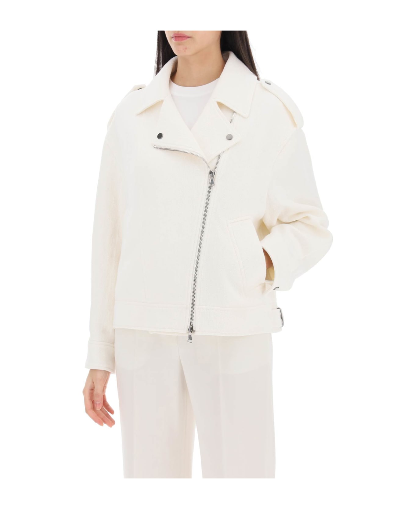 Brunello Cucinelli Cotton-linen Biker Jacket - PANAMA (White)