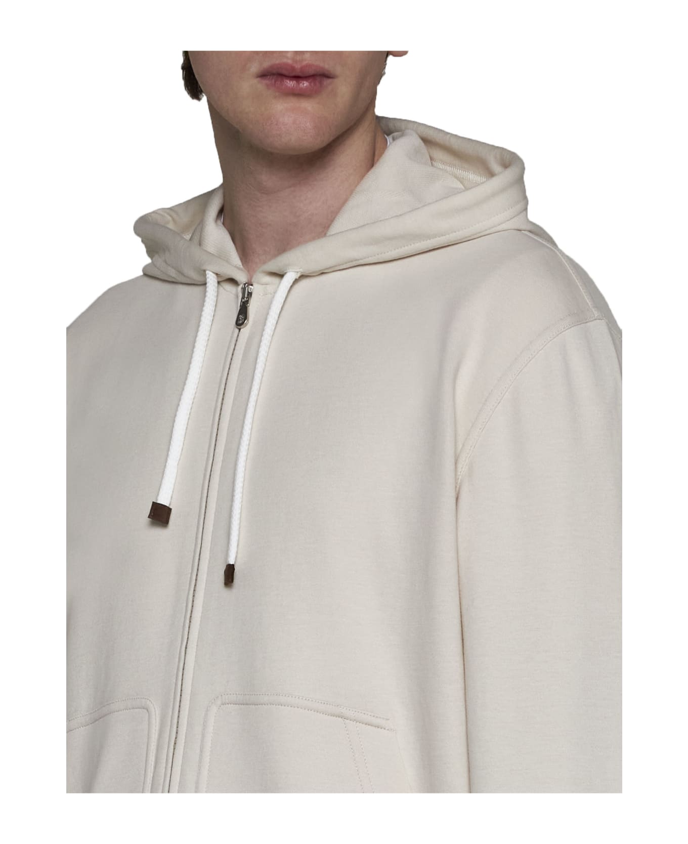 Brunello Cucinelli Zip-front Hooded Sweatshirt - Oat