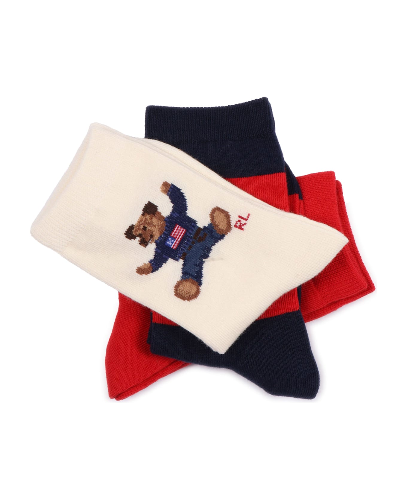 Polo Ralph Lauren Sitting Bear-crew Sock-3 Pack - MULTICOLOR