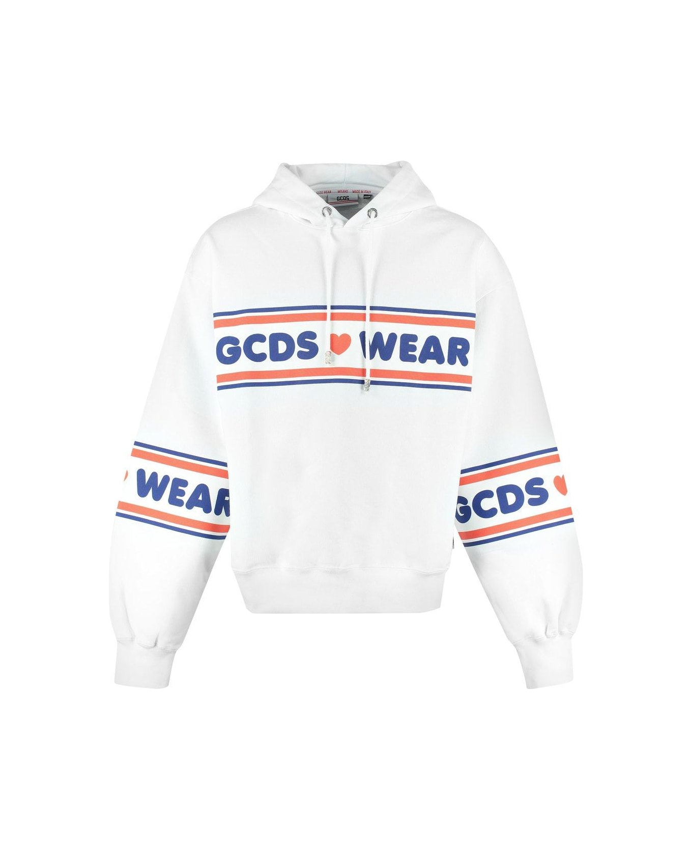 GCDS Logo Tape Printed Hoodie - WHITE フリース