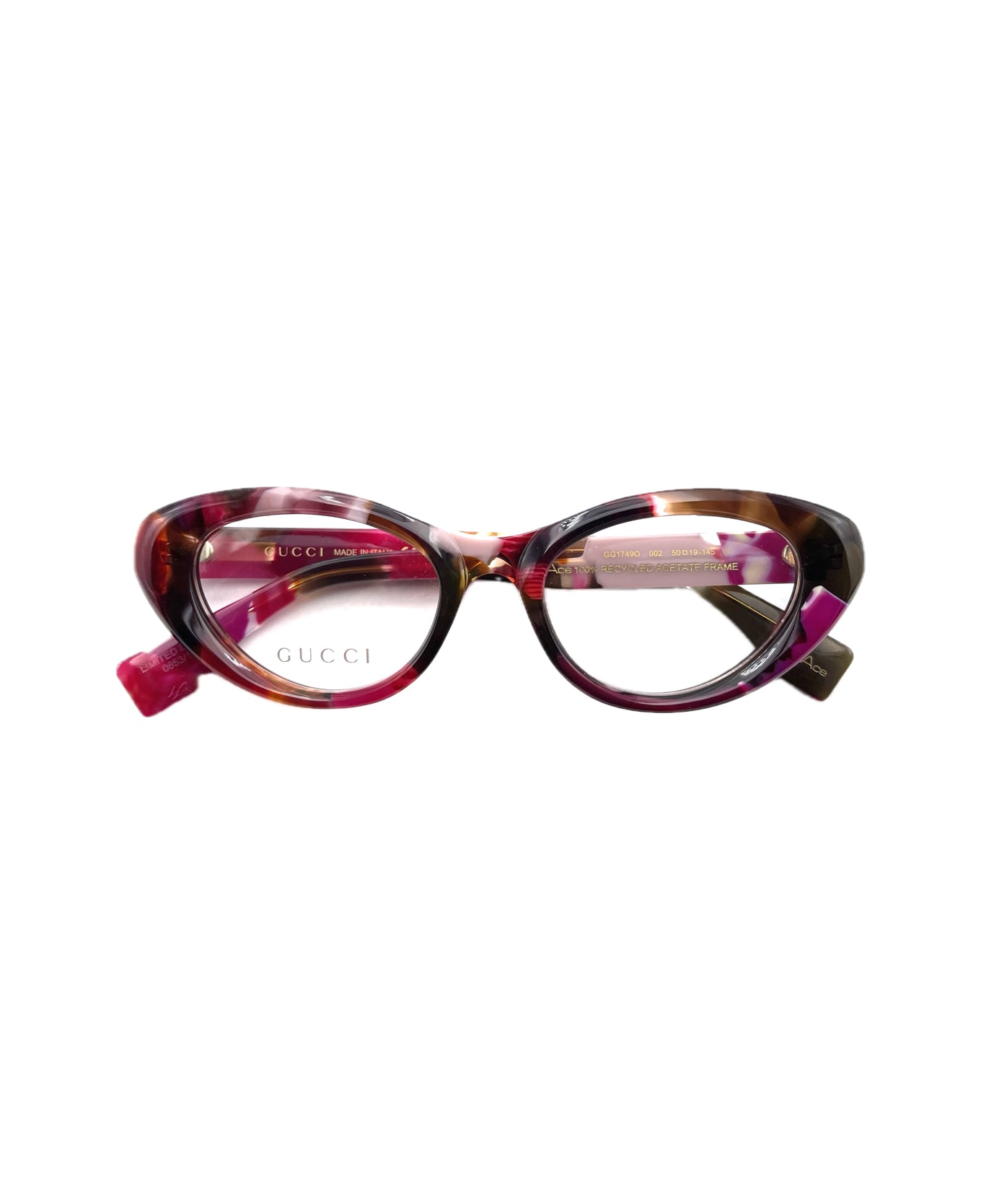 Gucci Eyewear Gucci Gg1749o Re-ace Lettering 002 Havana Trasparent Glasses - Multicolore