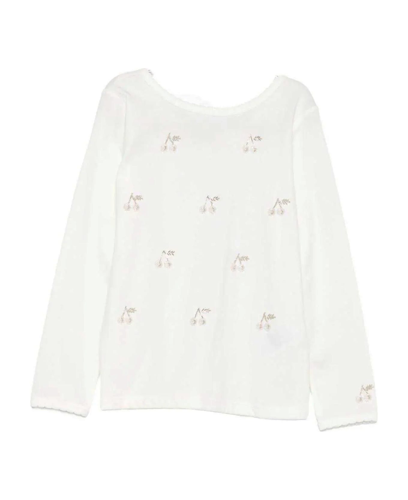 Bonpoint Ivory T-shirt For Girl With Cherries - Ivory