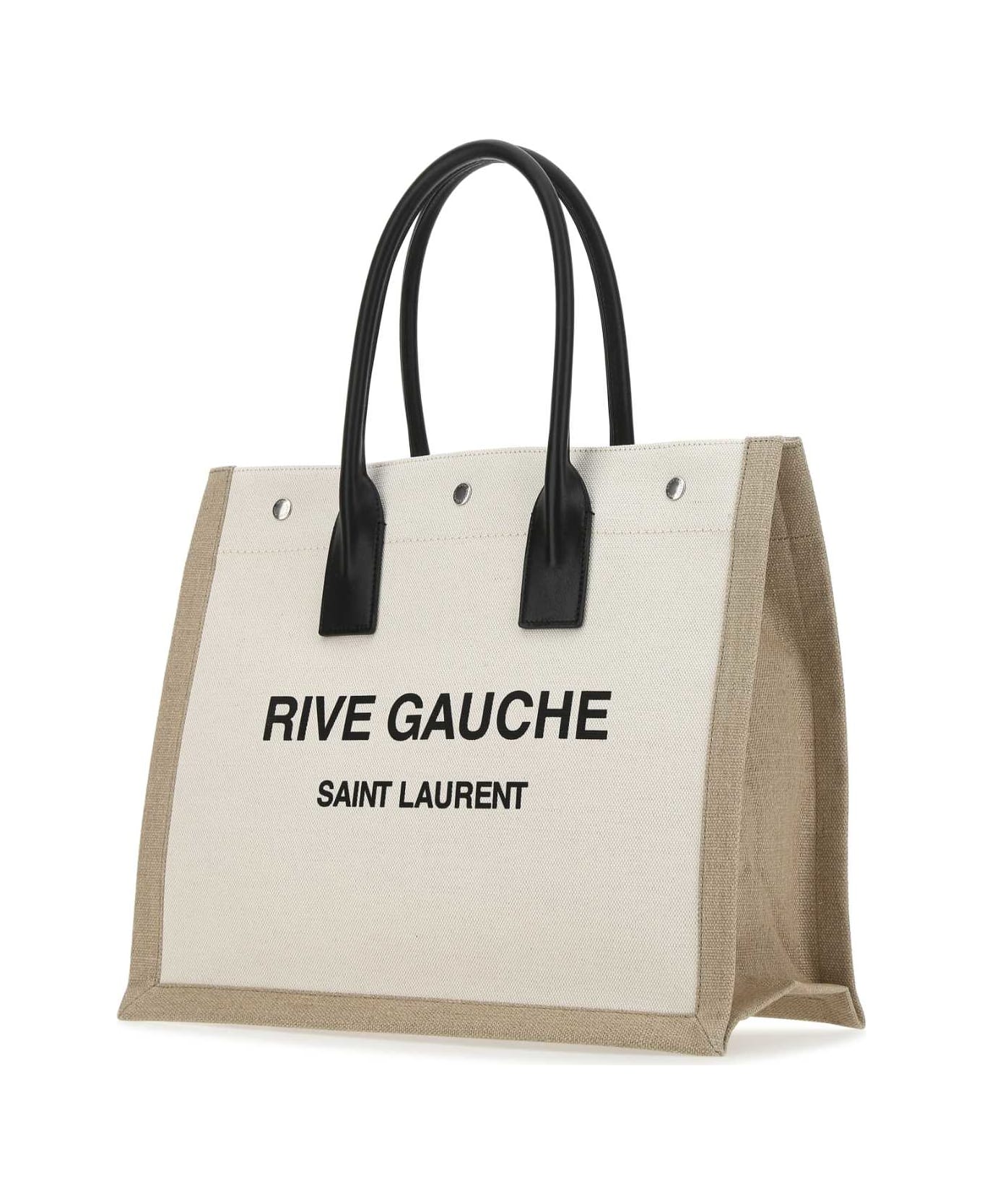 Saint Laurent Sand Canvas Big Rive Gauche Shopping Bag - GREGEBLACKNATURAL